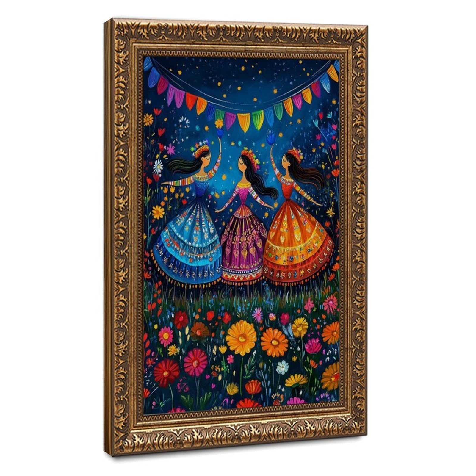 LXWNZE Oaxaca Ravanello Dancers Art_ Noche De Rábanos Festival Poster su tela Decorazione per camera da letto Paesaggio Ufficio Camera Decorazione Regalo 40,6 cm L x 61 cm W