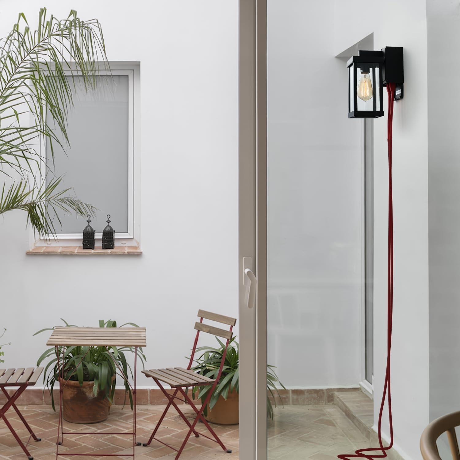 mirrea Dusk to Dawn 11" Classic Outdoor Wall Sconce with Built-in GFCI Outlet 1 Light in Matte Black Rectangular Metal Frame and Clear Glass Shade Waterproof Porch Light Patio Light