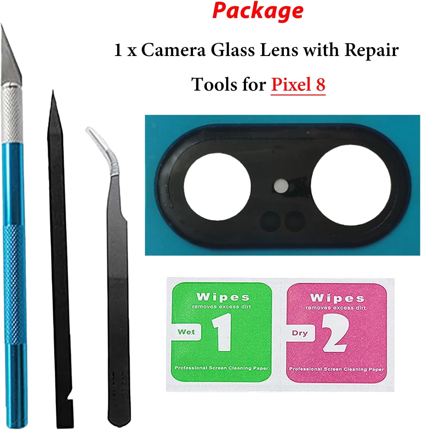 For Pixel 8 Back Camera Glass Lens Replacement Compatible with Google Pixel8 Rear Camera Glass Replacement with Pre-Installed Adhesive and Repairing Toolkits