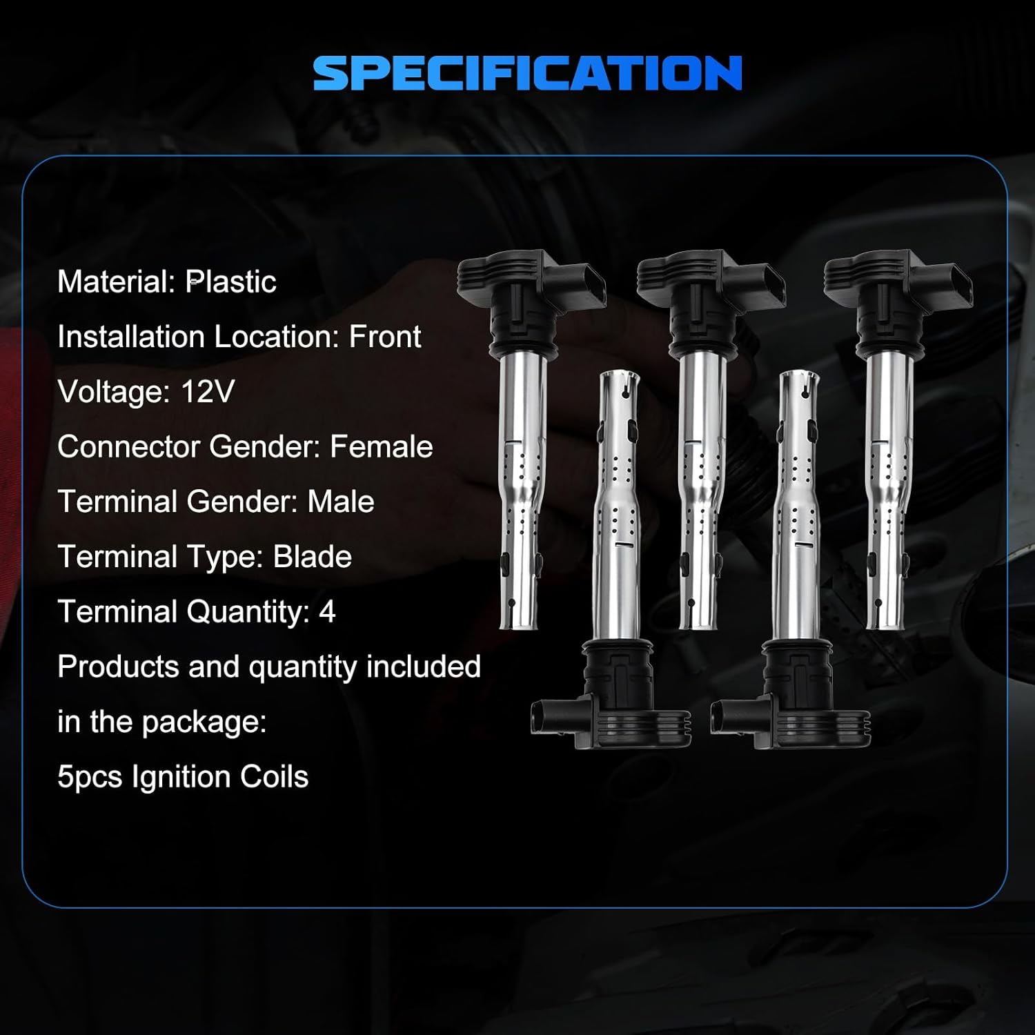 5PCS UF575 Ignition Coils Ignition Coil Pack Fits for 2006-2019 Beetle, for 2010-2014 Golf, for 2005-2015 Jetta, for 2012-2014 Passat 2.5L, 07K905715 06F905115E Coil Pack Aftermarket Parts
