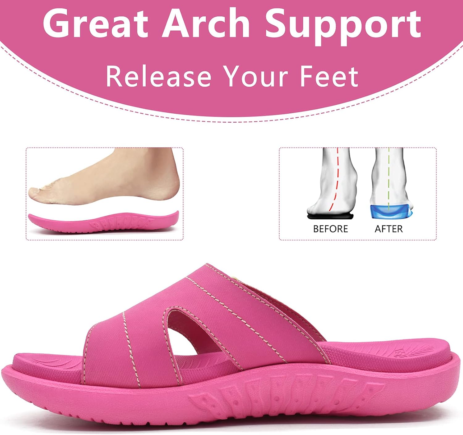 KuaiLu Womens Fashion Orthotic Slides Ladies Lightweight Athletic Yoga Mat Sandals Slip On Thick Cushion Slippers Sandals With Comfortable Plantar Fasciitis Arch Support - Image 7