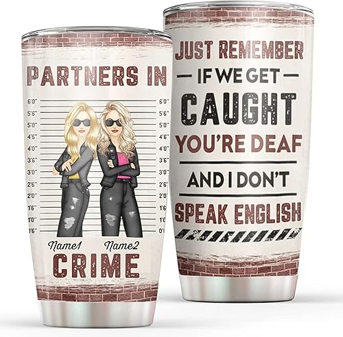 Miniatura 10 de Vaso personalizado con texto en inglés "Partners in Crime" para mejor amiga, vaso de 20 onzas, 30 onzas, vaso personalizado para mejor amiga, regalo