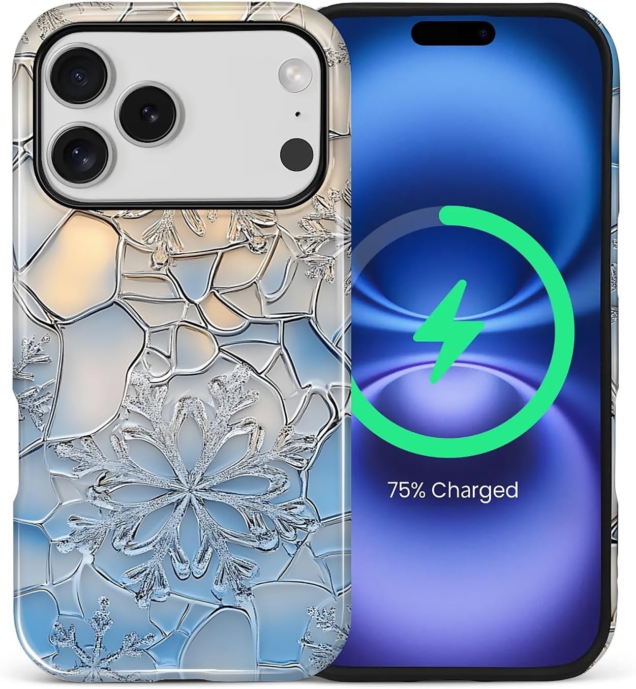 Case for iPhone 17 Pro [Compatible with MagSafe], Glossy Soft Silicone + Hard PC Anti-Scratch Shockproof Protective 2-in-1 Case for Women Men - Stained Glass Snowflake