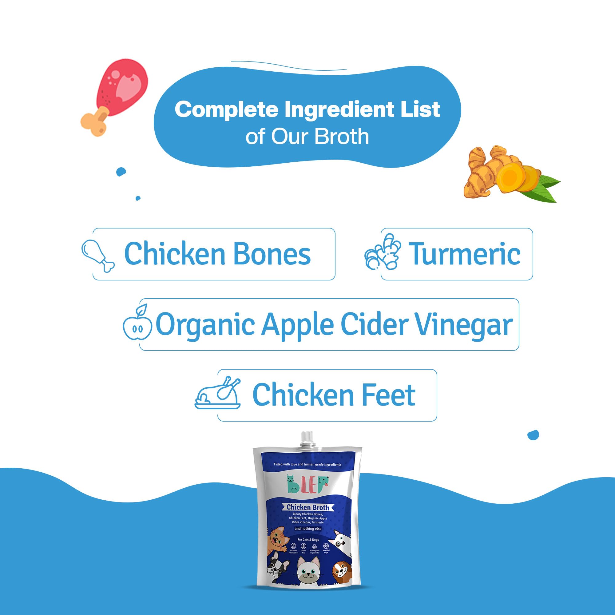 BLEP Chicken Bone Broth for Dogs & Cats | Human Grade, Natural Food | Supports Gut & Joint Health | 5 Packs x 100ml 1
