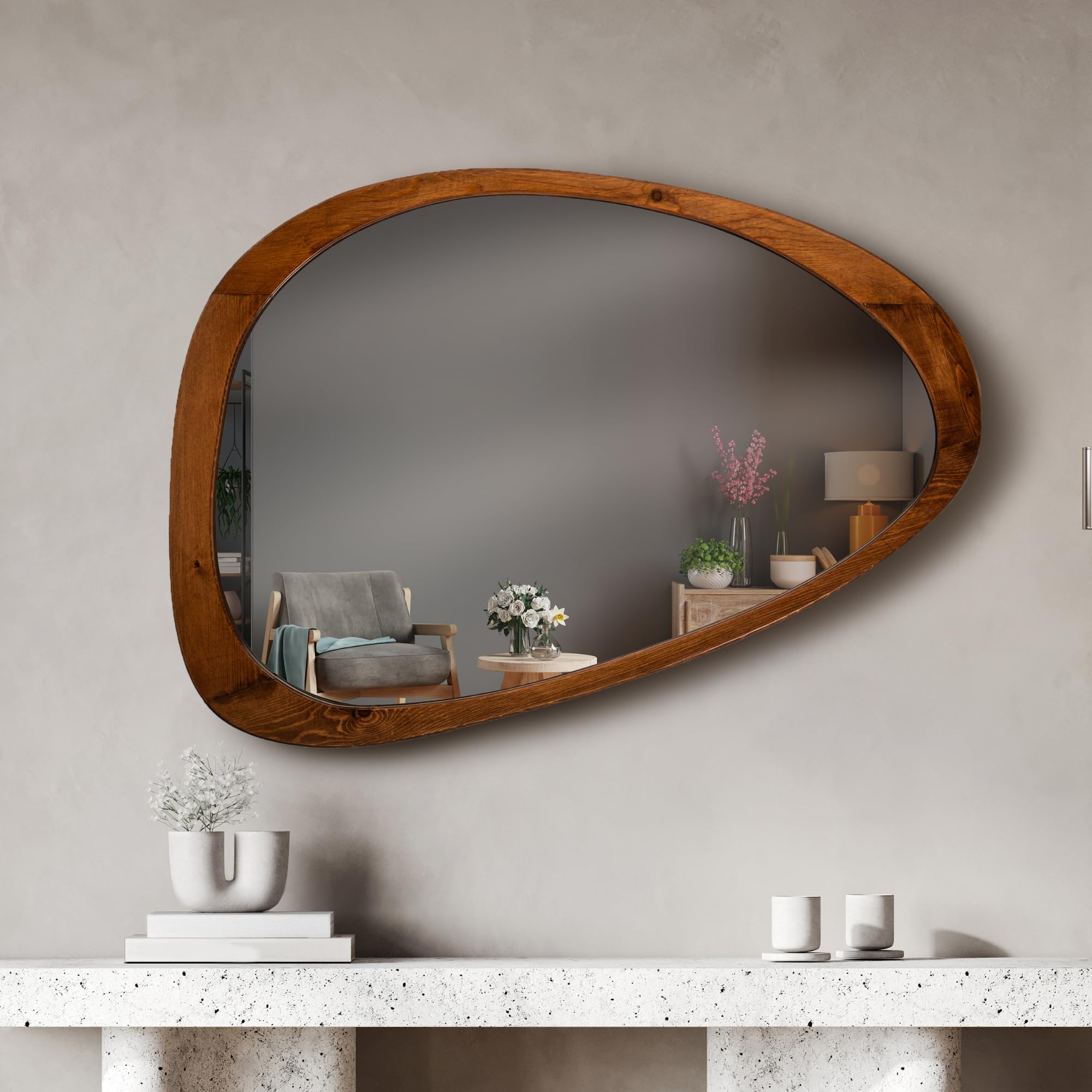 Amazon.com: Mirrona 36"x24" Asymmetrical Irregular Wall Mirror, Wooden ...
