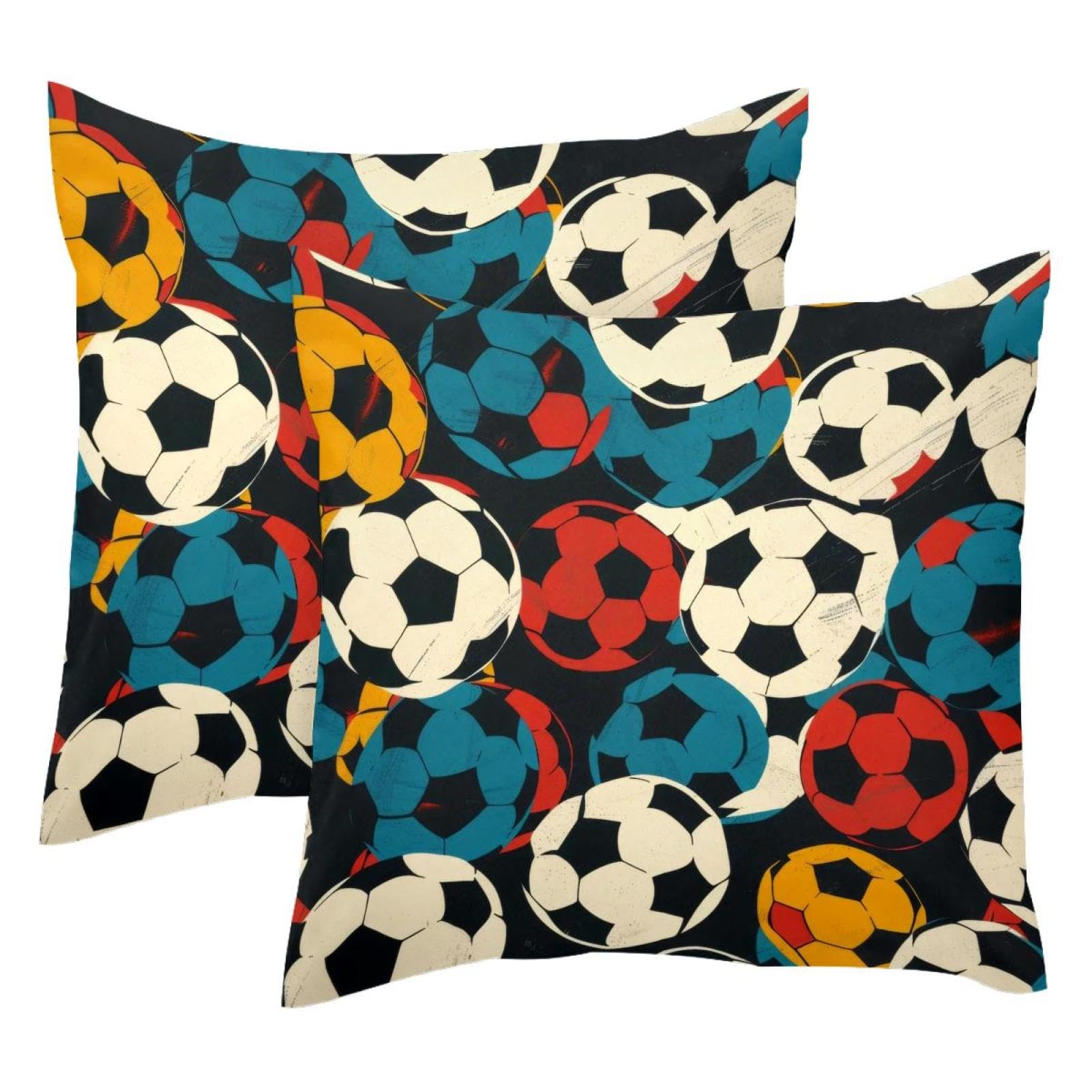 Housses de coussin velours double face football, lot de 2 taies 50x50 durables