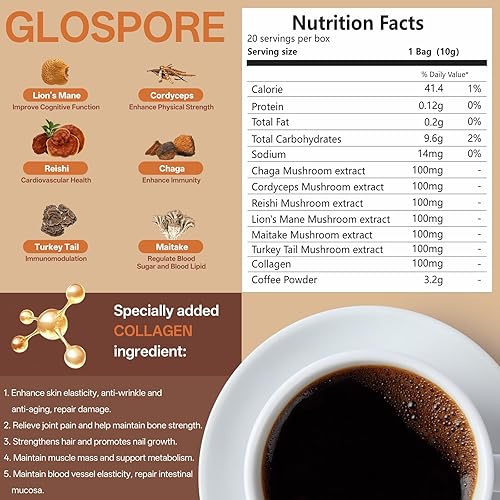 Miniatura 2 de Adaptogenic - Café de hongos con colágeno 6 hongos funcionales café instantáneo con melena de león Cordyceps Reishi Chaga para una mejor