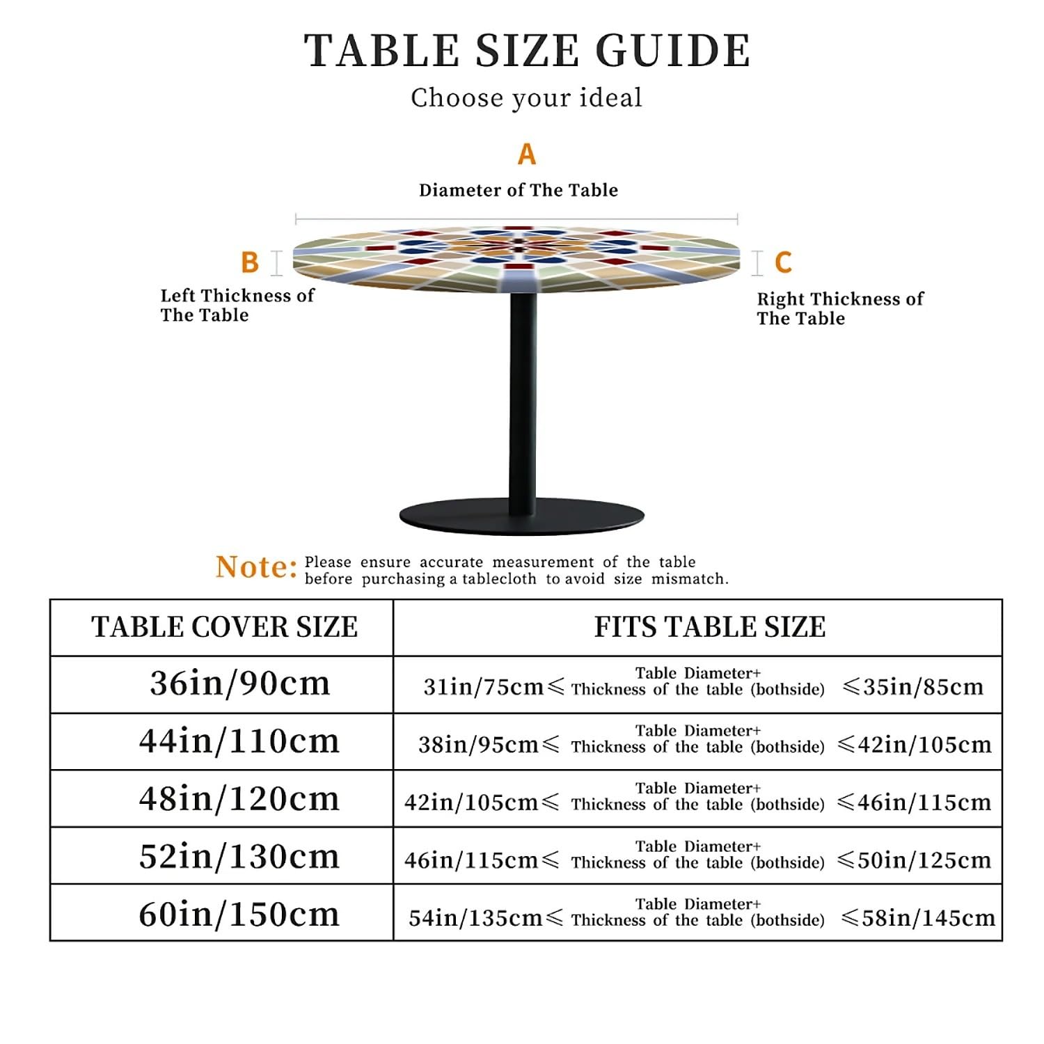 artslion Outdoor Round Tablecloth with Elastic Band 36In-90cm Elastic Garden Tablecloth with Pattern Pattern Fits 31"-35" Wide Tables - Image 4