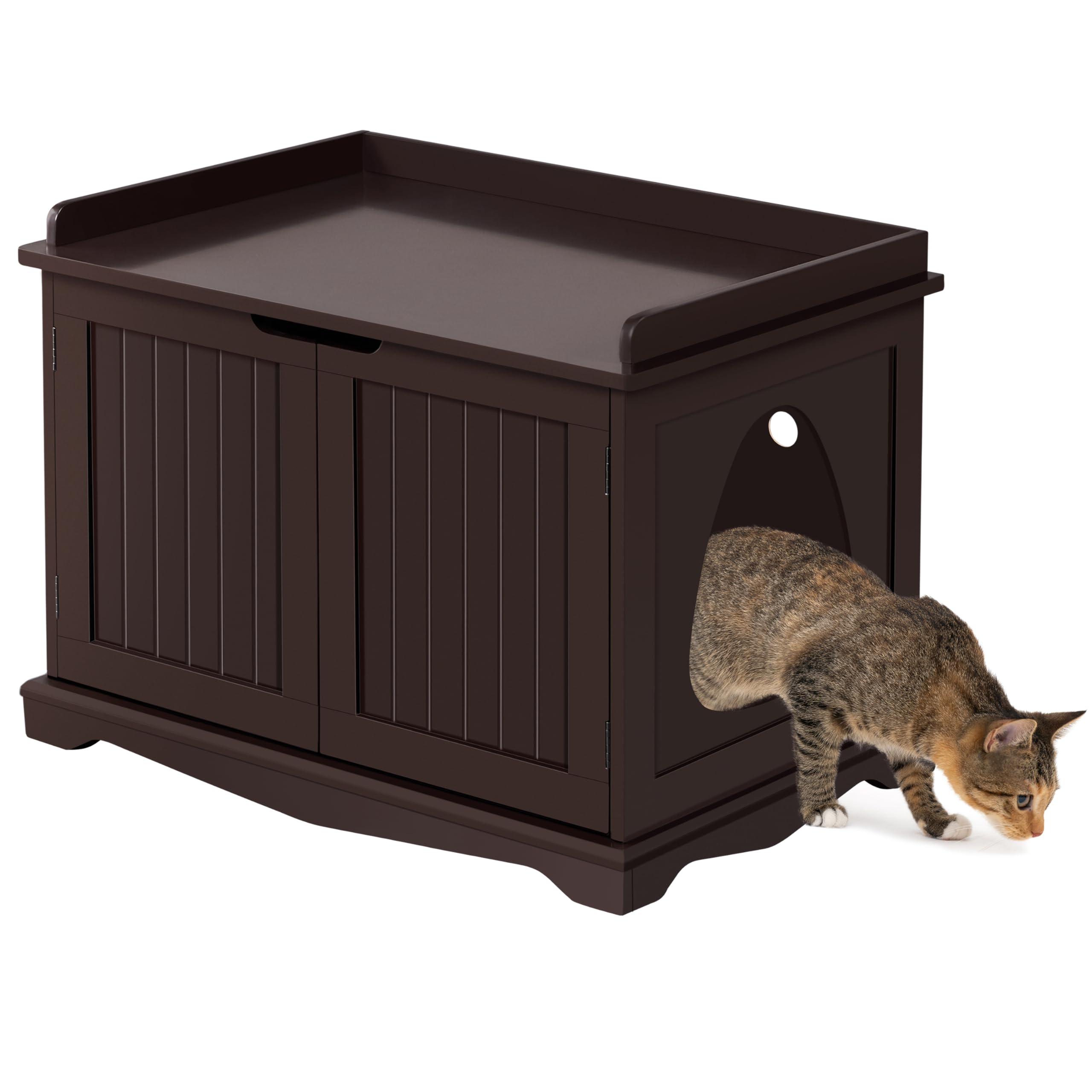 Yaheetech Cat Litter Box Enclosure, Hidden Pet Washroom Wooden Pet Litter Cabinet Indoor Cat Litter Box Furniture, Decorative Pet Side Table, Storage
