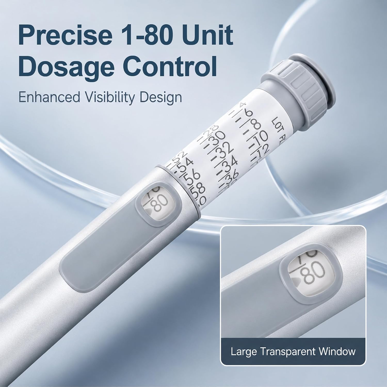 80 Unit Reusable Peptide Pen Injector, Auto Metal Injection Pen (Silver)