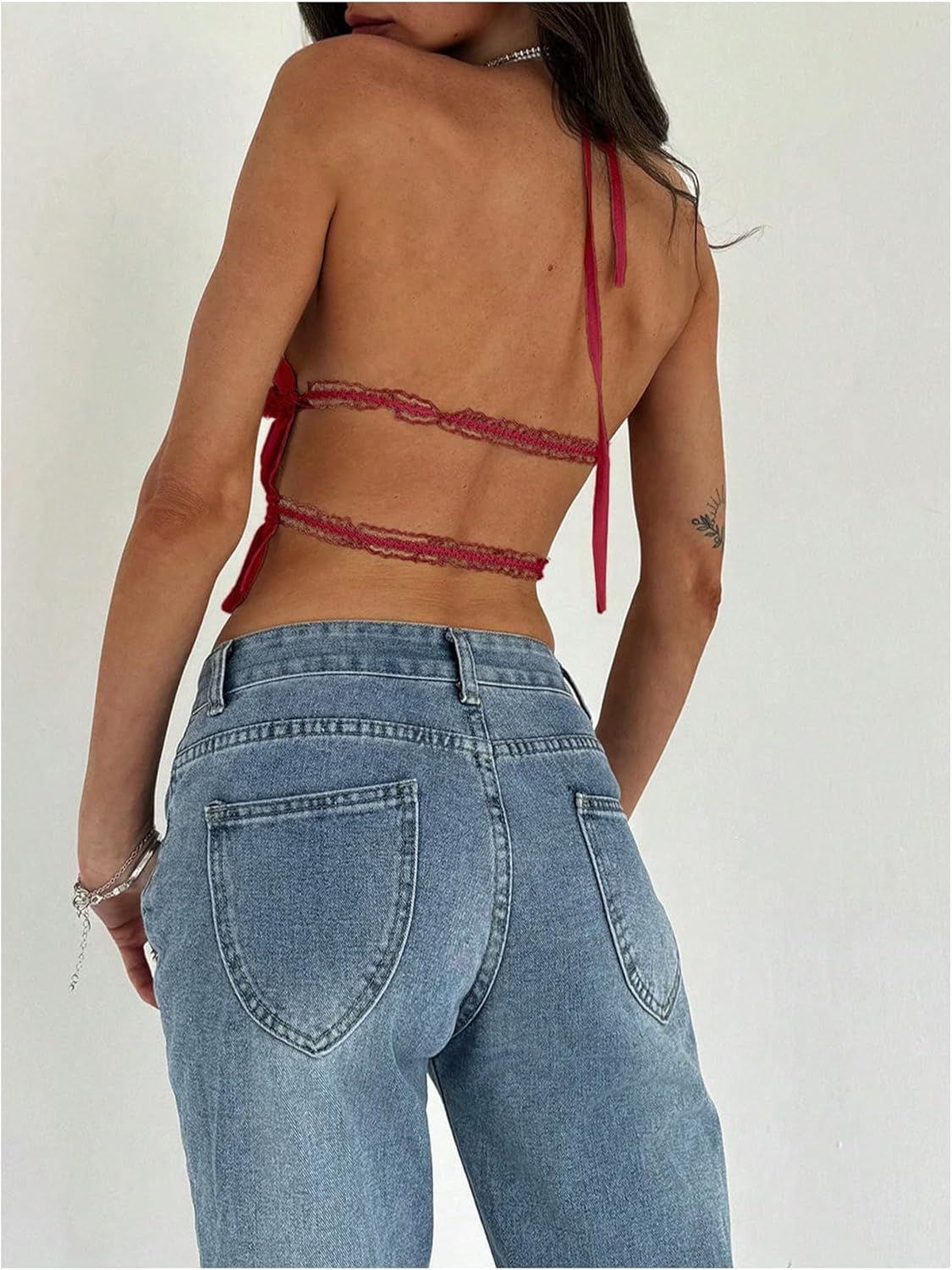 MakeMeChic Women's Open Back Halter Top Sleeveless Tie Backless Y2K Crop Going Out Tops - Image 3