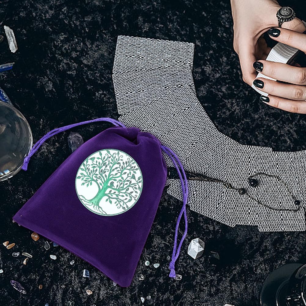 CREATCABIN 4Pcs Tarot Cards Bags Pouches Drawstrings Bags Tarot Cards Holder Pouches Tarot Deck Storage Velvet Bags Purple Tree of Life Tarot Jewelry Wrap Bags for Crystals Dices Witchcraft 5x6Inch - Image 4