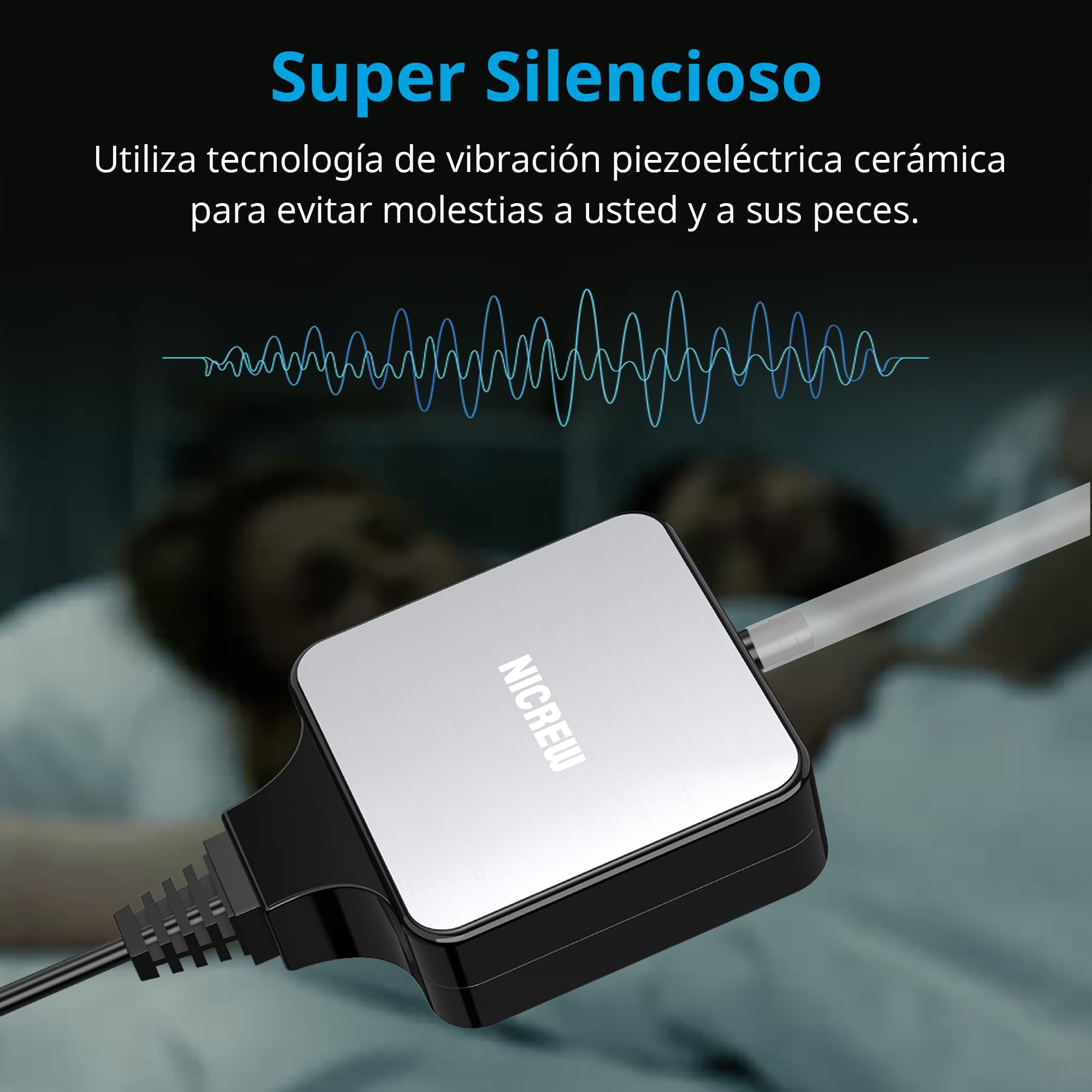 NICREW Oxigenador Acuario Ultra-Silencioso＜33 dB, Nano Bomba de Aire Silenciosa hasta 40 L, Accesorios para Nano Acuario, 18 L/H, 1,5 W - 4