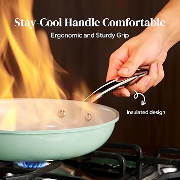 Redchef Frying Pan 24cm, Ceramic Frying Pan with Stay Cool Handle, All Stovetops (Gas, Electric & Induction), Oven Safe, PFAS-Free (Mint Green)