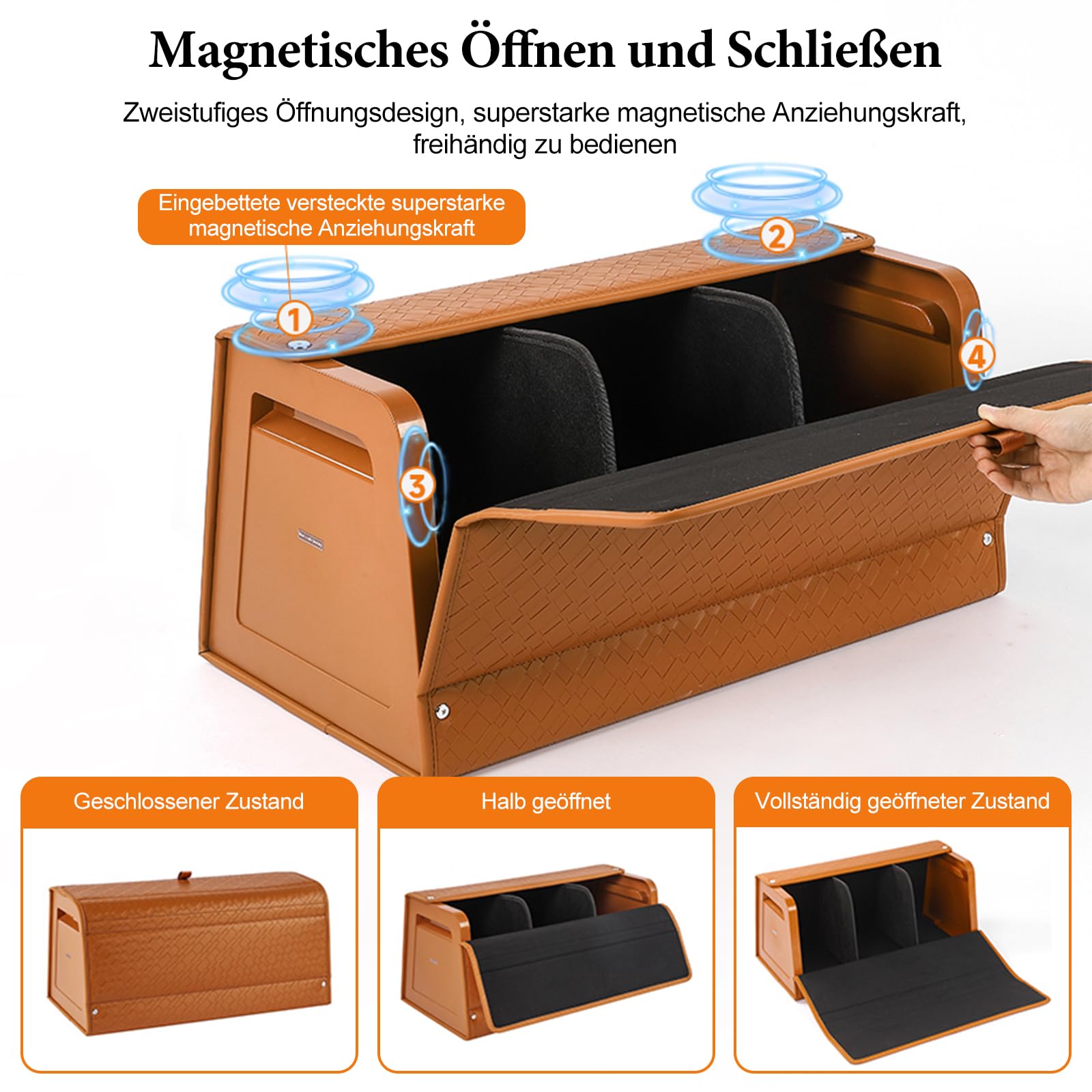 Ergocar Kofferraum-Organizer aus Leder, Aufbewahrungsbox für sauberes Werkzeug, Zubehör, faltbarer, magnetischer Deckel, wasserdicht, geeignet für PKW, SUV, LKW