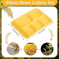 Vista 30 de Pinkunn 12 Pcs 14'' Large Divided Plates Unbreakable Wheat Straw Lunch Trays 6 Compartments Cafeteria Trays Microwave Dishwasher Safe Food Separator