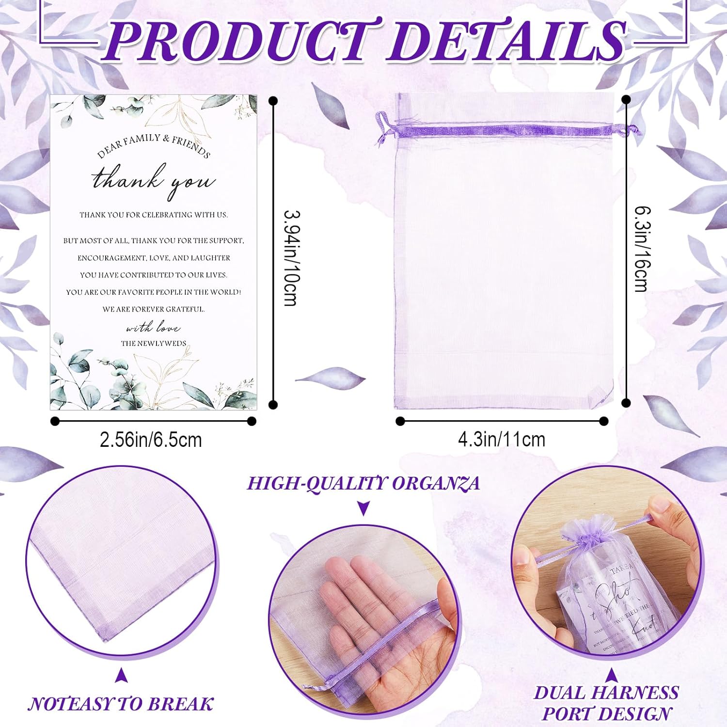Sliner 100 Set Wedding Favors for Guests Bulk 2oz Acrylic Take a Shot We Tied the Knot Shot Glasses with Thank You Cards Organza Bags for Guest Souvenir Wedding Bridal Shower Gifts (Purple,Black)
