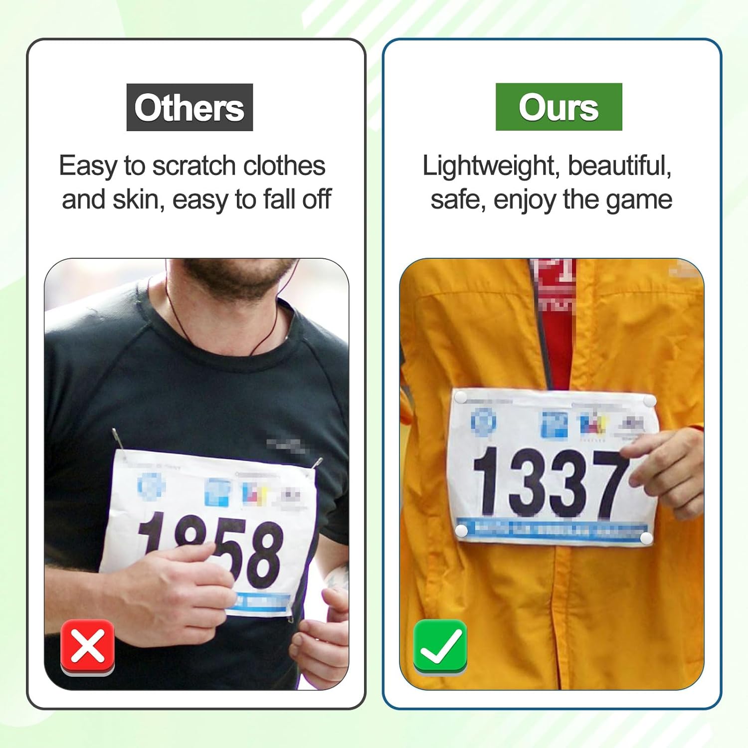 10 Pairs Running Bib Magnets, Magnetic Race Bib Clips Marathon Bib Holder Running Bib Buckles Bib Fasteners for Runners Snaps Pins Boards Accessories for Triathlon Run Cycling (Light Green, White)