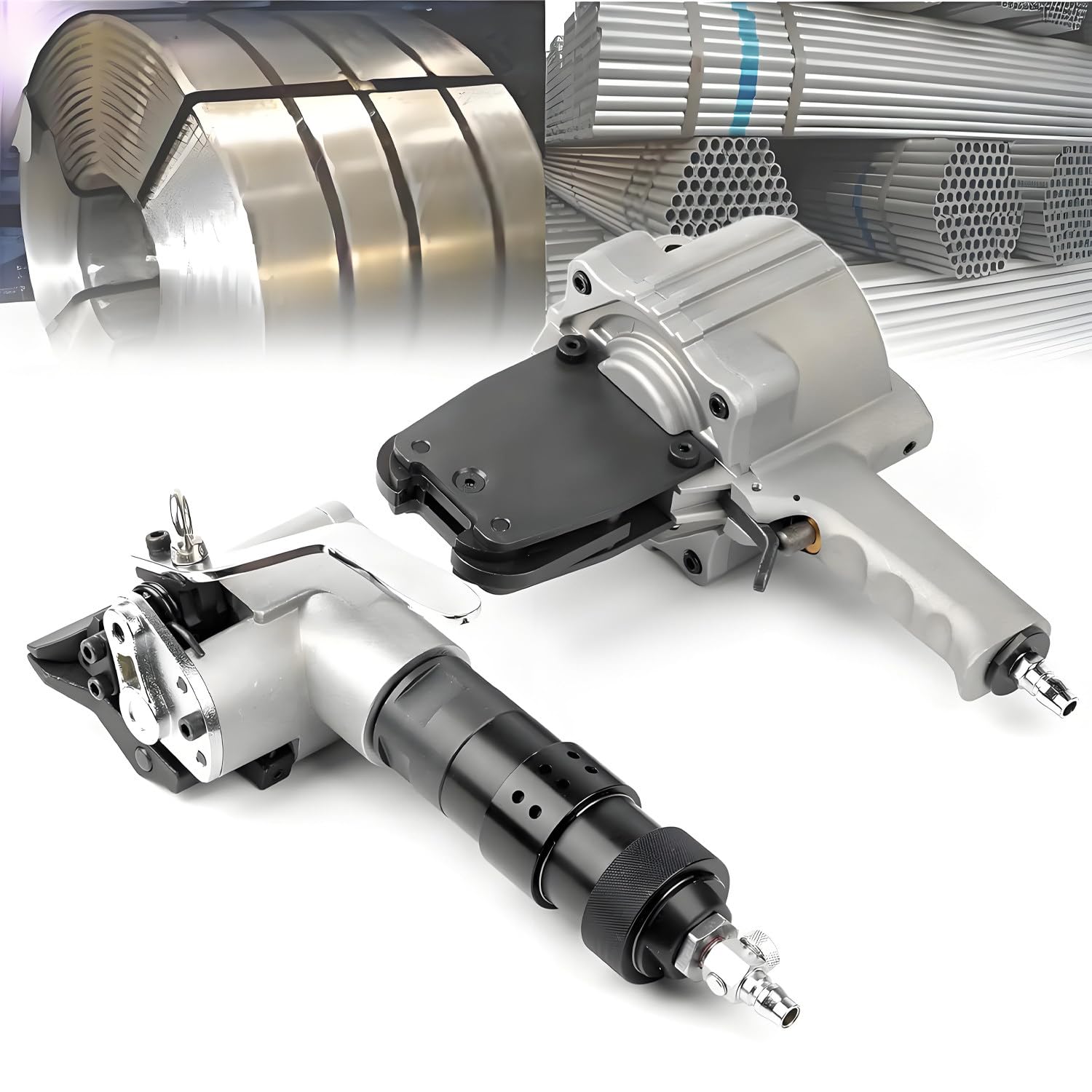 XCSCUK Pneumatic Steel Strapping Machine, 8500 N Metal Strapping Tool Tensioner/Cutter Sealer, Operating Air Pressure 0.49-0.63 Mpa (25mm)
