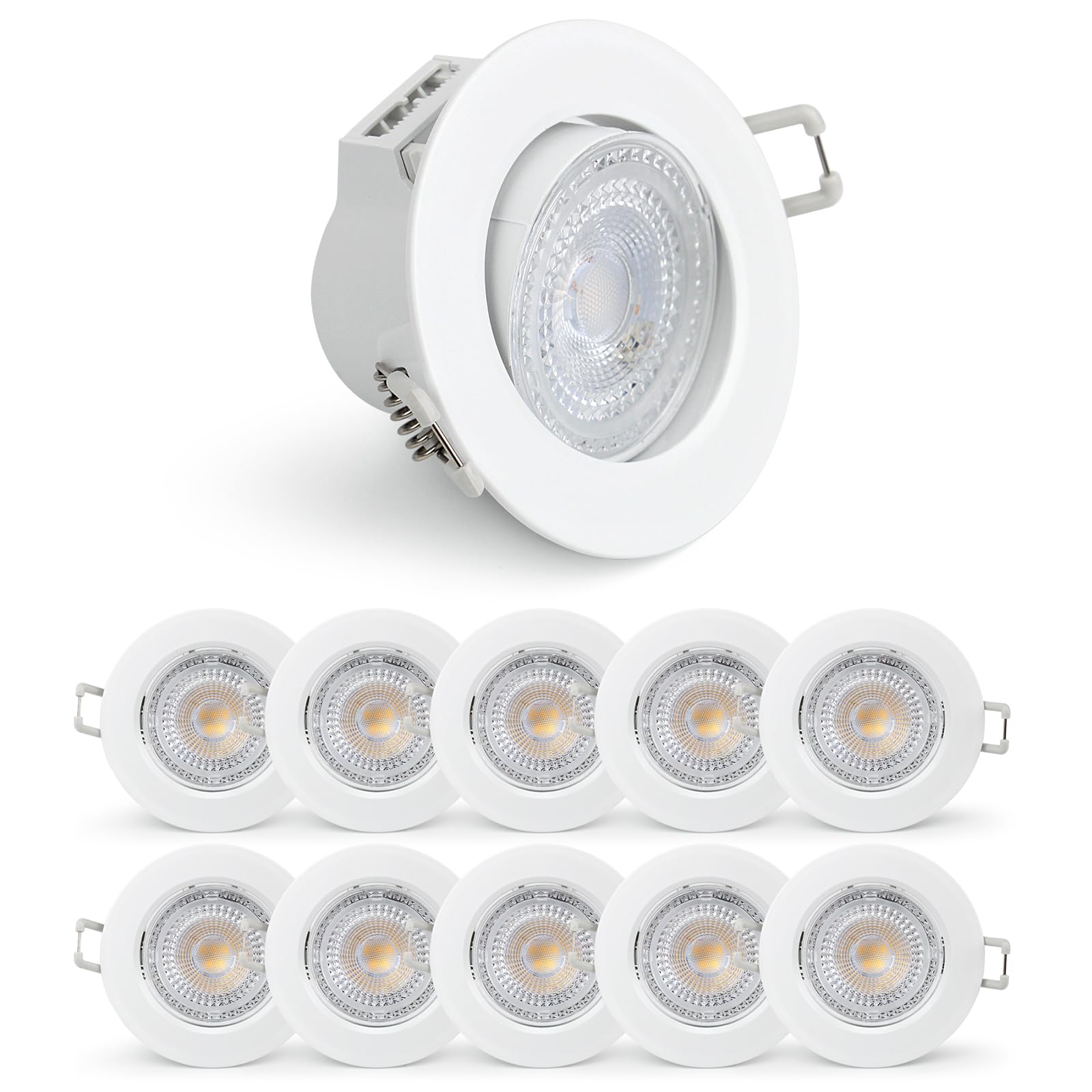 paul russells LED Dimmable Recessed Tilt Downlight, 6Watt 570LM, Warm/Cool/Day White 3 Adjustable CCT, IP44, Round Spotlight for Kitchen, Living, Hall & Bathroom Ceiling Light, 10-Packs (White)