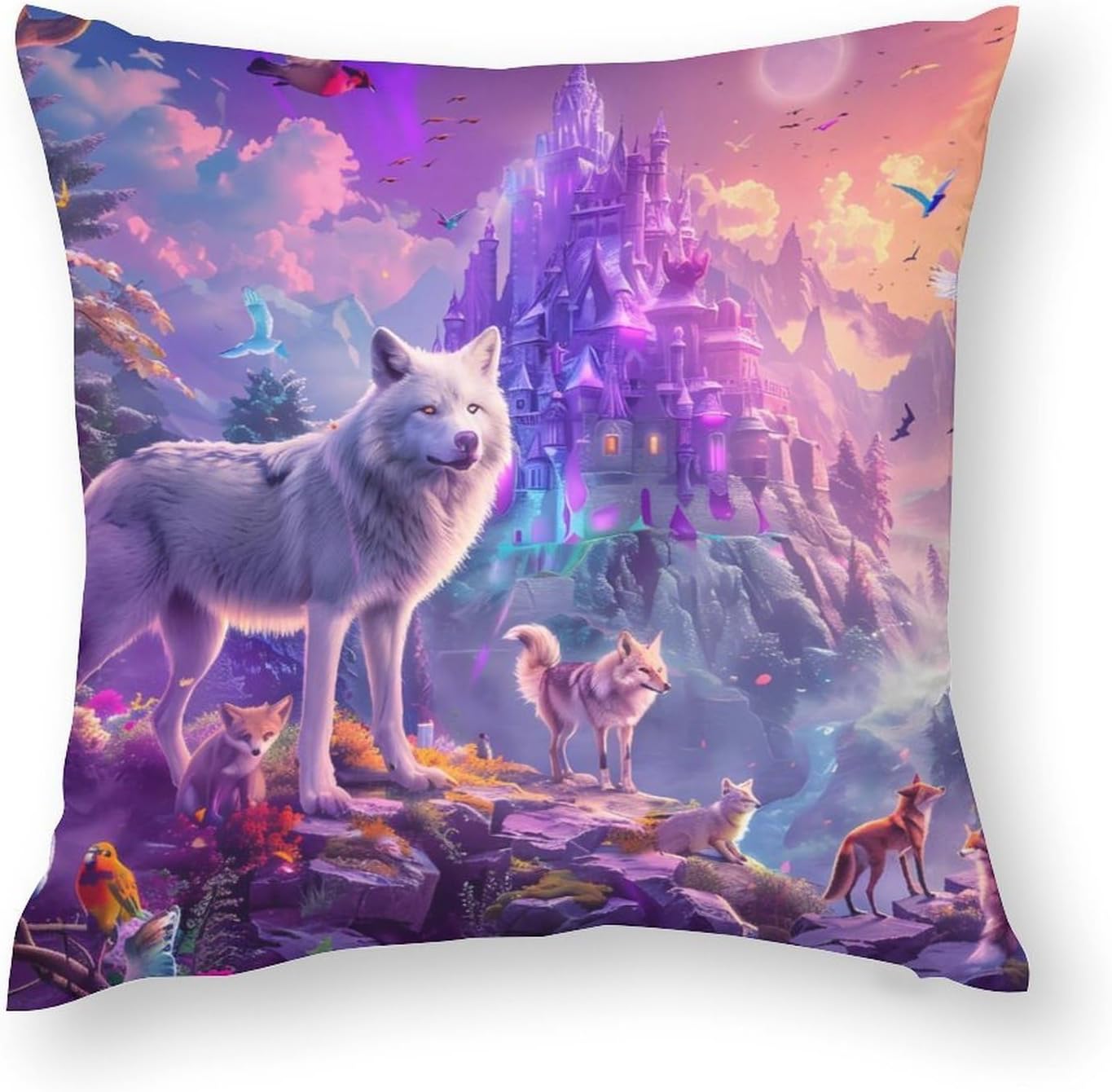 Before Castle Wolf Fox Printed Throw Pillow Case 4 Pcs Soft Pillowcases Pillows Covers Sofa Bed Decor 12/14/16/17/18/20/22/24/32 Inches