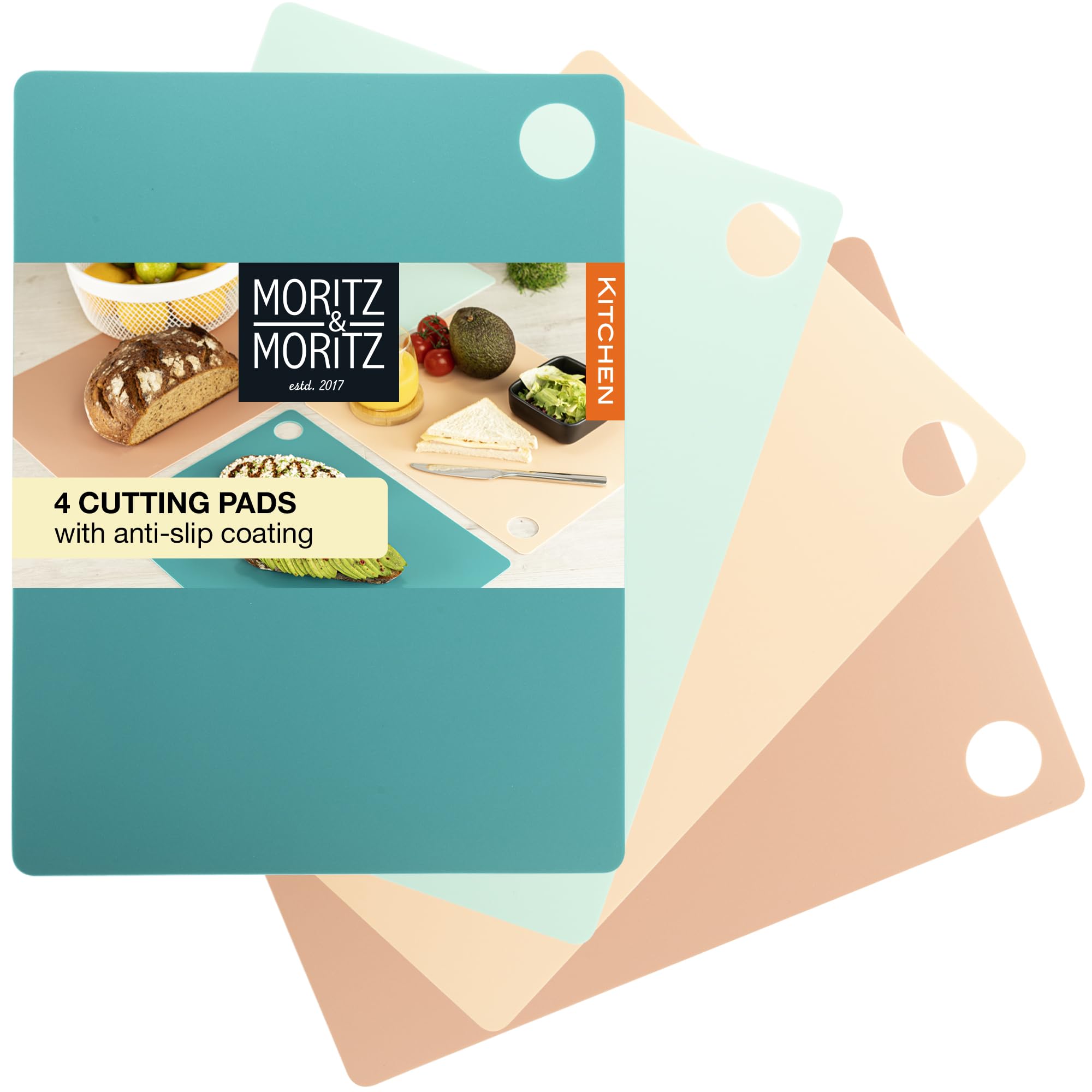 Moritz & Moritz 4X Chopping Boards for Kitchen - 38 x 29 cm - Chopping Boards for Kitchens - Coloured Chopping Board Set - Anti-Slip Surface for Safe Cutting Grip Opening - Flexible Chopping mats