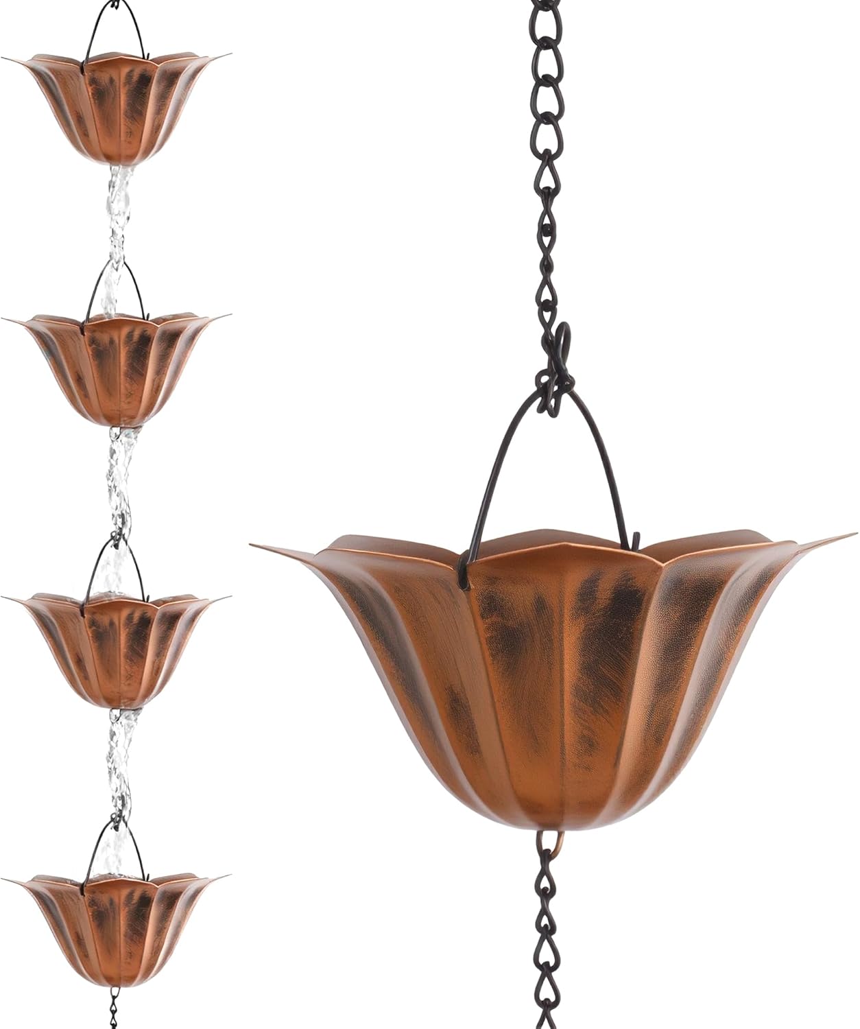 9 FT Rain Chain for Gutters, 12 Lotus Cup Design ， Adjustable Rain Chains for Outside Chains to Replace Downspout，Elegant Water Feature for Garden, Patio.