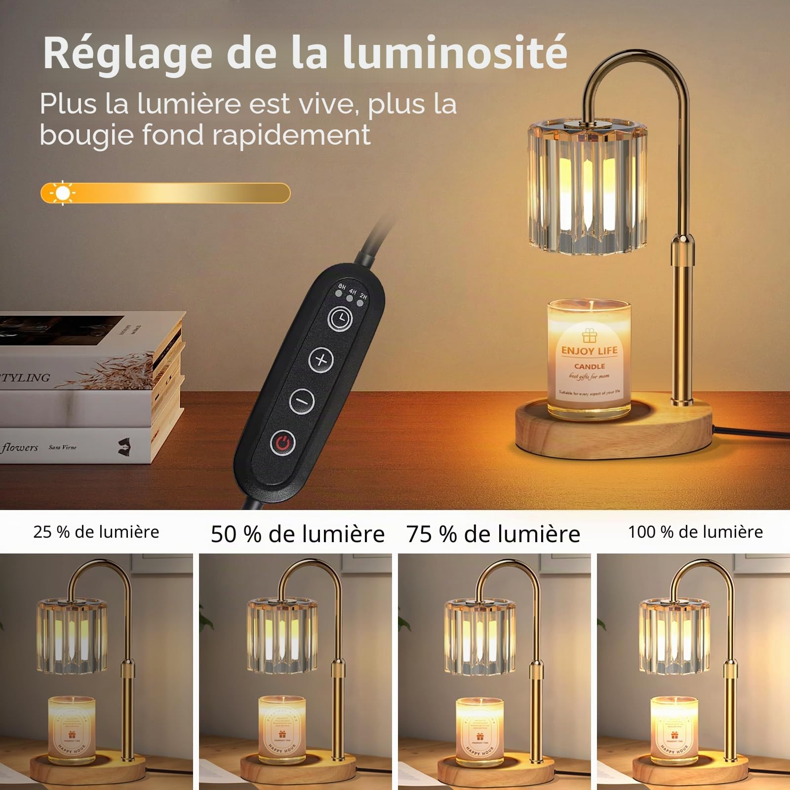 Loowoko Lampe Chauffe Bougie, Chauffage Bougie avec Minuterie et Variateur,Réglable en Hauteur,avec 2 Ampoules,Candle Warmer Lamp pour Bougies Parfumées en Verre, Maison, Chambre, Décoration