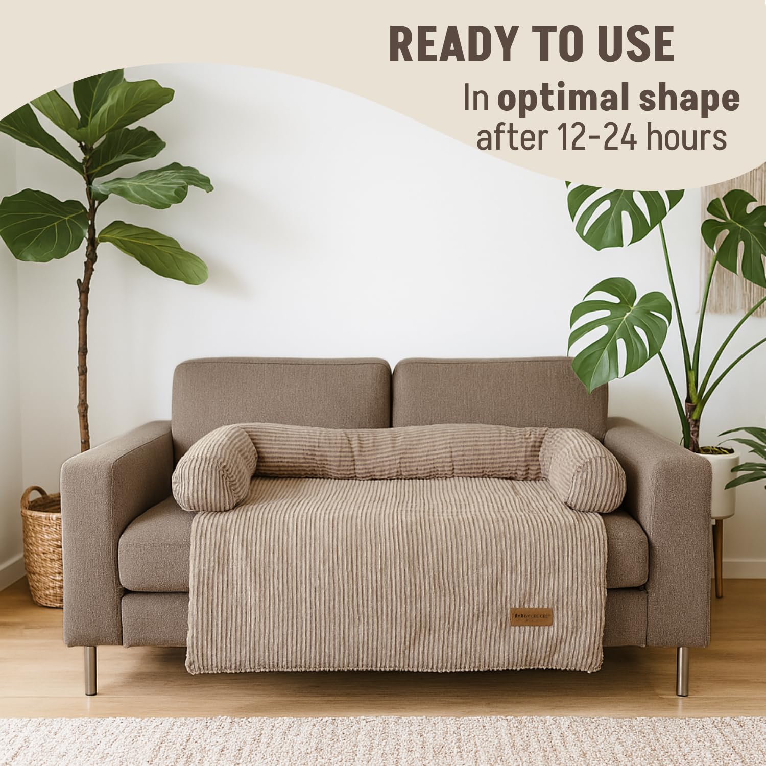 Original Hundedecke Sofa - Hundedecke Sofa - Hundekorb - Premium - Komplett abnehmbar - Rippenstoff - Mokka Taupe - 120x90 - Größe L