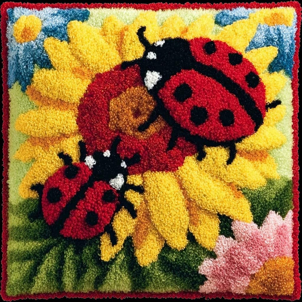 WallustrioaW Latch Hook Kits Pillow,Flowers and Ladybugs