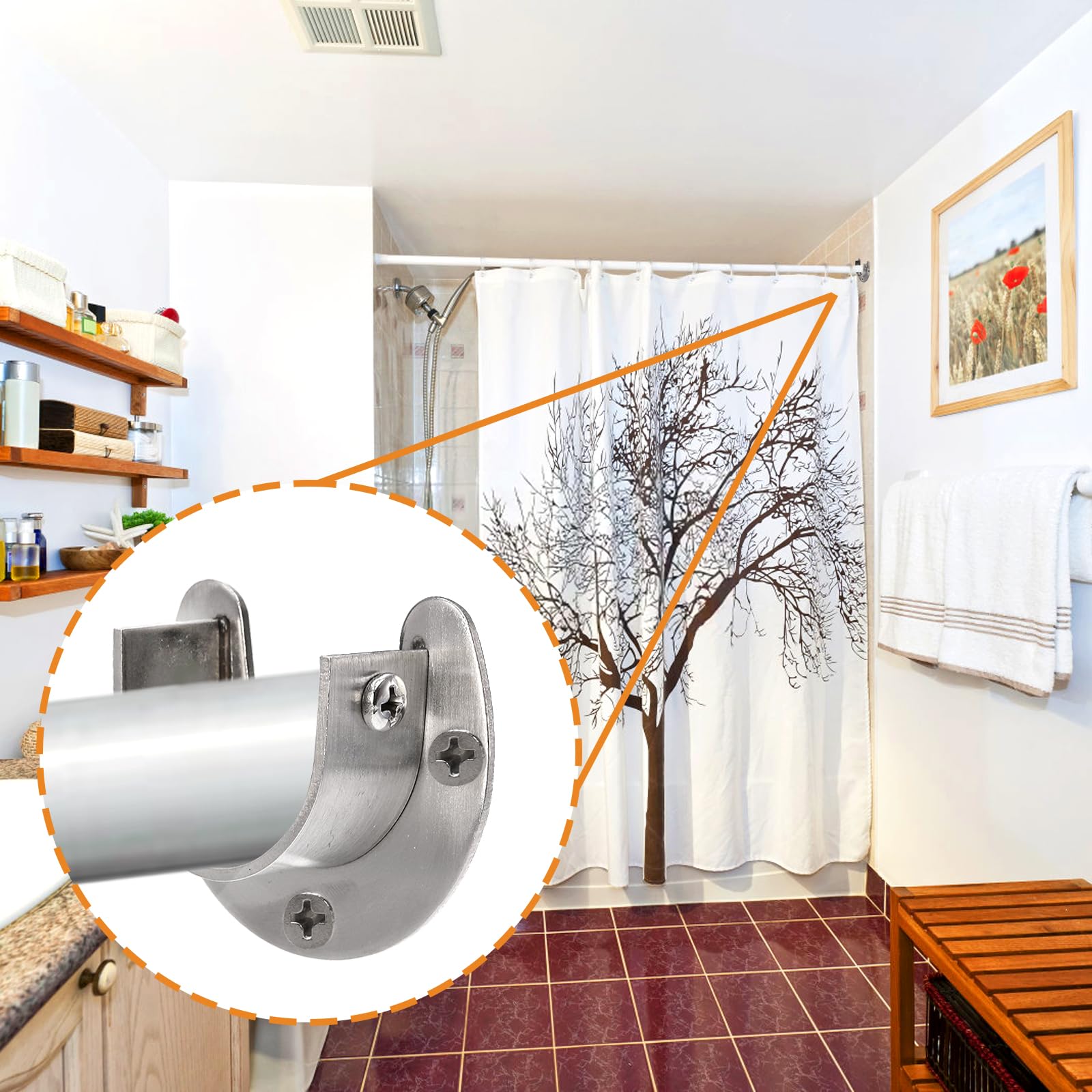 Coloch 16-Pack Stainless Steel Closet Pole Sockets – 1-1/4" U-Shaped Rod Holders With Screws & Wall Anchors – For Closets, Curtains, Balconies