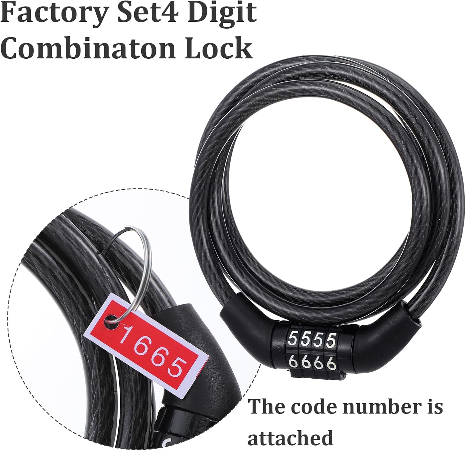 10 Pcs Bike Lock Cable with Combination, 4 Feet Coiled Steel Bicycle Security Cable, 4-Digit Preset Anti-Theft Lock for Bikes, Motorcycles, Scooters, Gates & Outdoor Equipment (Black)