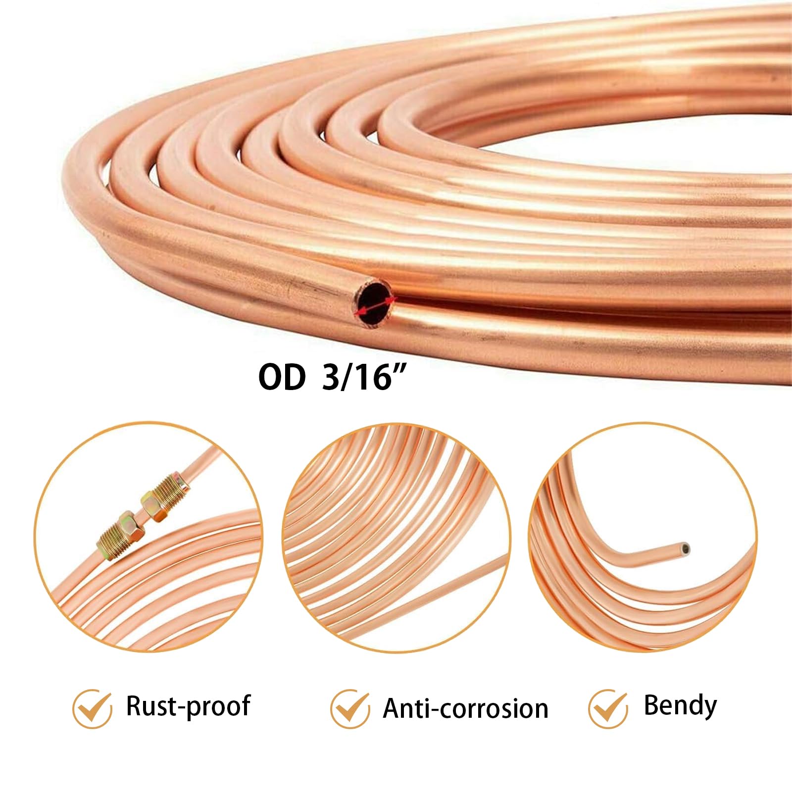 Brake Line Tubing Kit - 25ft 3/16" Copper/Nickel Line With 16 Fittings
