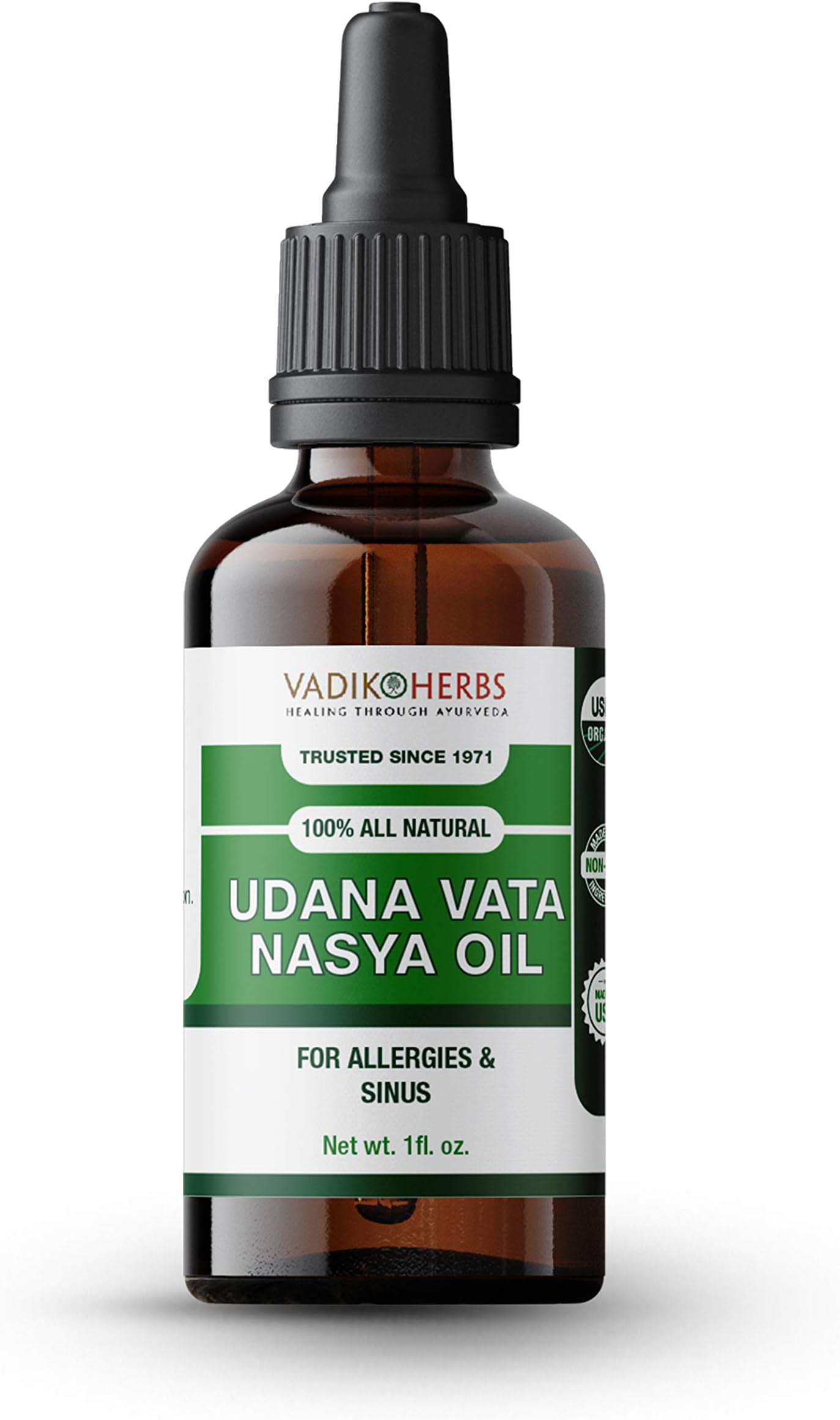 Udana Vata Nasya Oil Organic - Nasal Drops for Allergies, Sinus Conditions, Neck Stiffness | Made with Organic Base Oils and Premium, Wild Harvested Herbs (1 Pack)