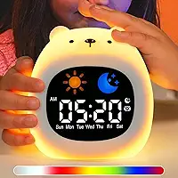 Despertador para crianças com 6 sons de ruído branco, relógio de acordar para crianças com luz noturna de 9 cores, relógio de treinamento de sono para crianças com soneca, relógio digital