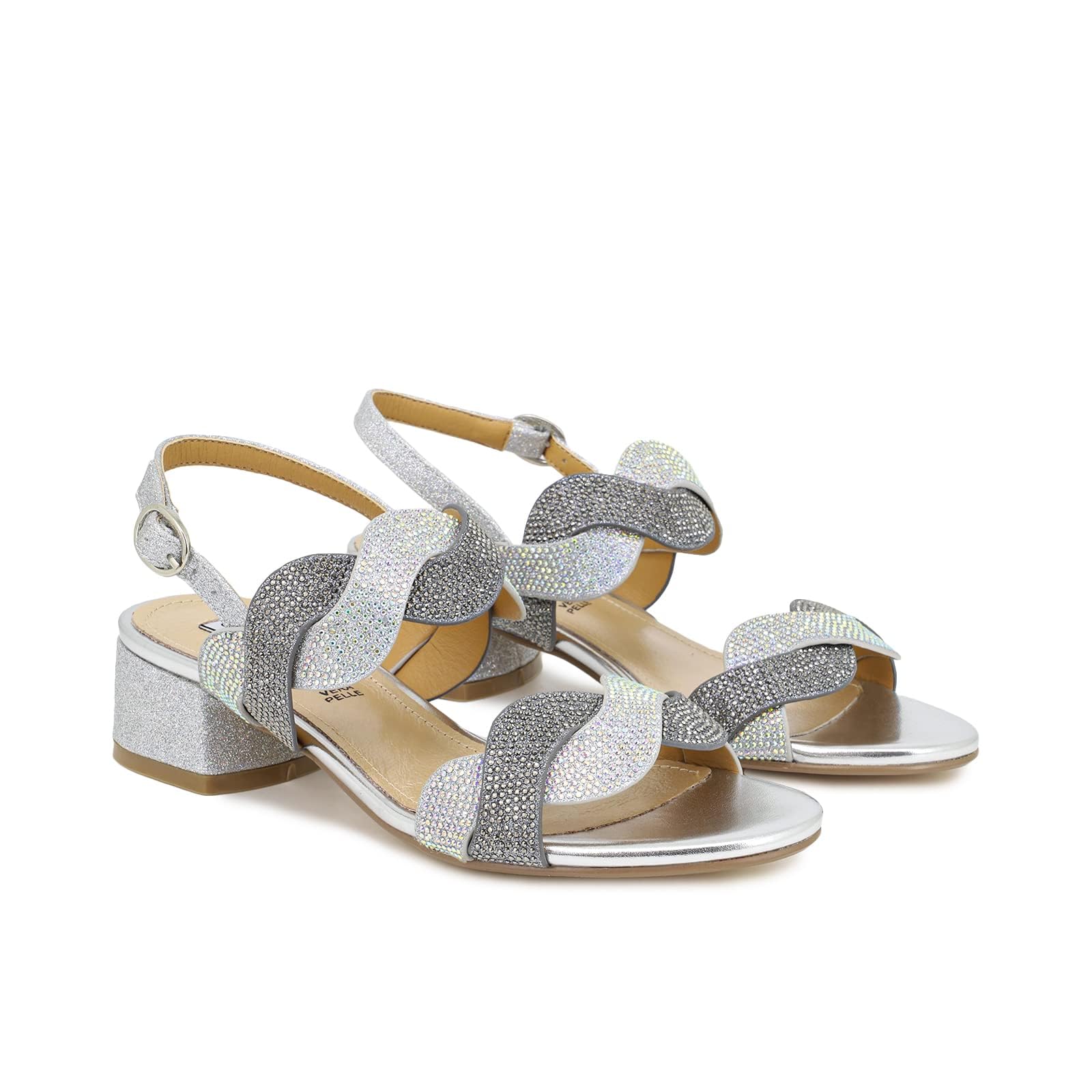 QUEEN HELENA Sandali con Tacco Basso Scarpe Eleganti con Strass Glitterati Donna ZM9011