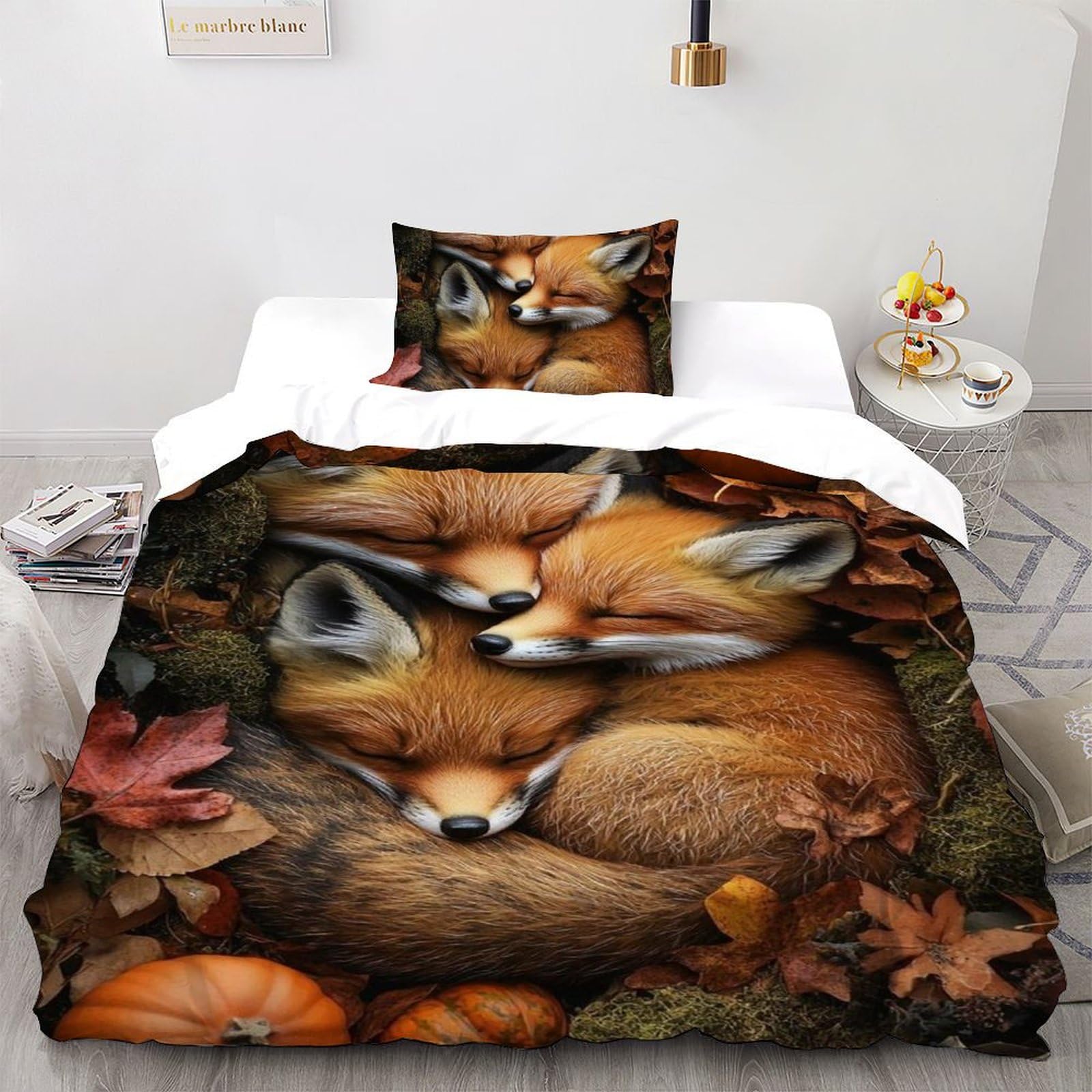 Housse de Couette Single Renard en Microfibre 135x200cm Imprimé 3D Animaux