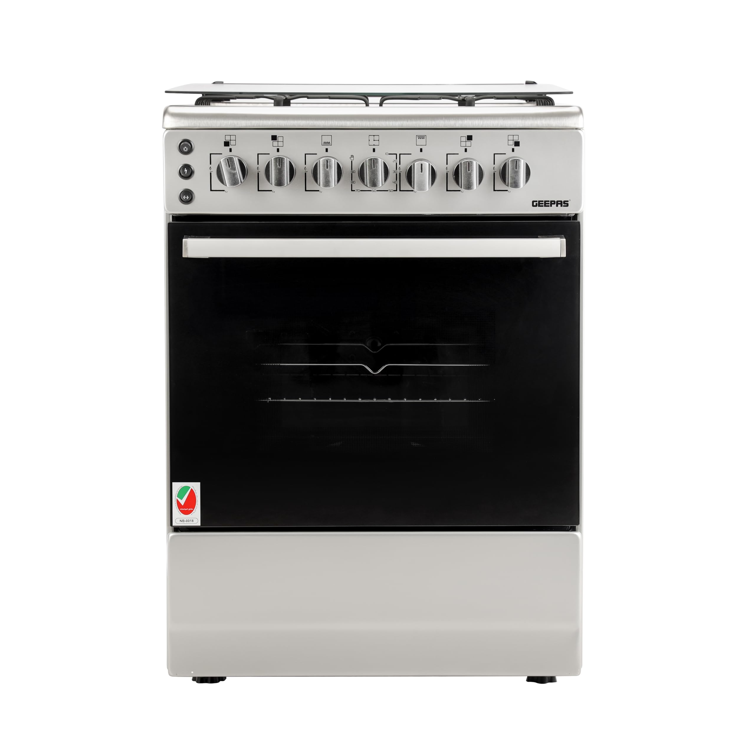 GEEPAS 60 * 60 Cooking Range - 4 Gas Euro Pool Type Burners Convection Single Oven with Rotisserie Function, Glass Lid | Perfect for Cook, Bake & Grill | 1 Year Manufacturer Warranty