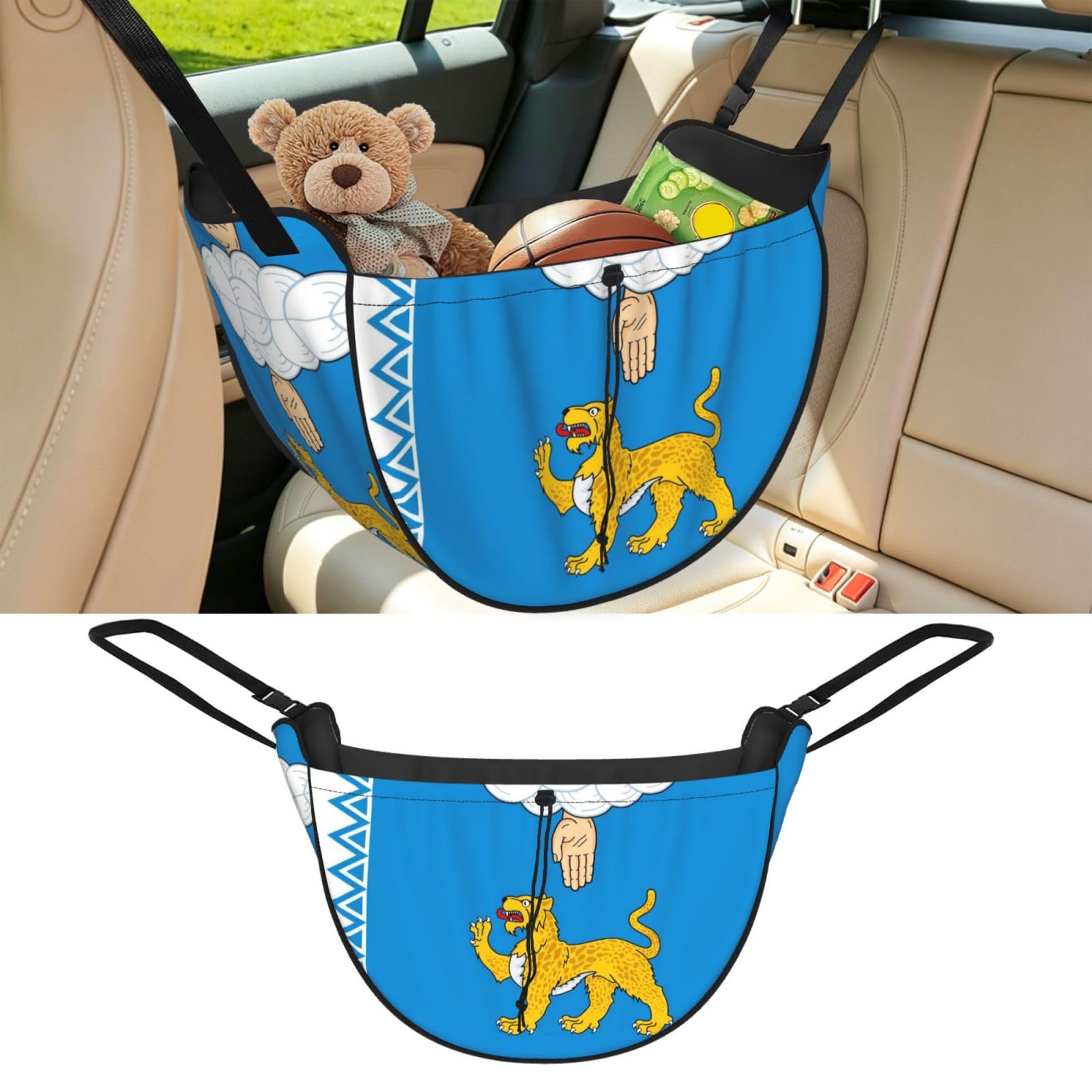 Cntdbu Black Pskov Flag Car Seat Organizer-Backseat Storage Bag For Travel
