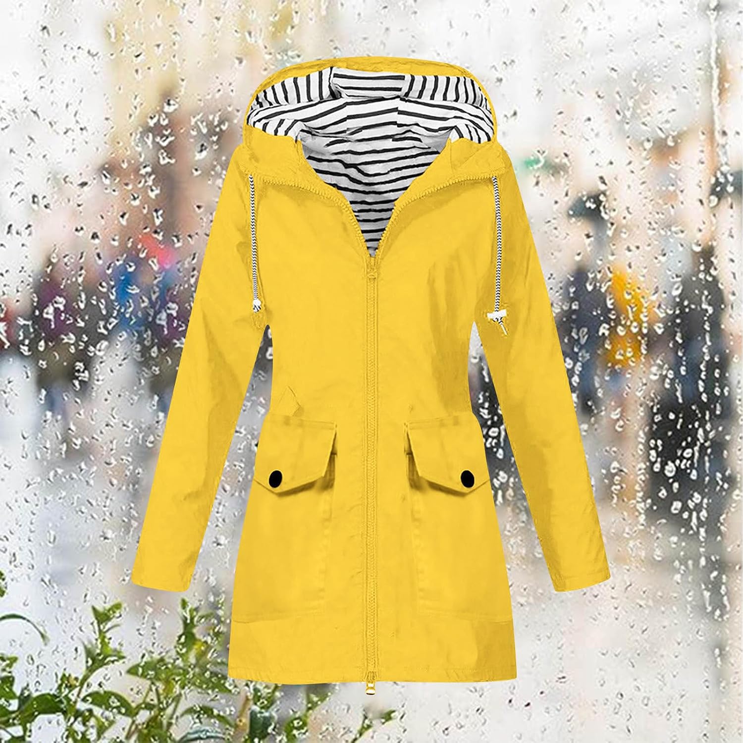 Rain Jacket for Women Waterproof Outdoor Trench Raincoat Travel Hiking Jackets Lightweight Long Sleeve Jacket