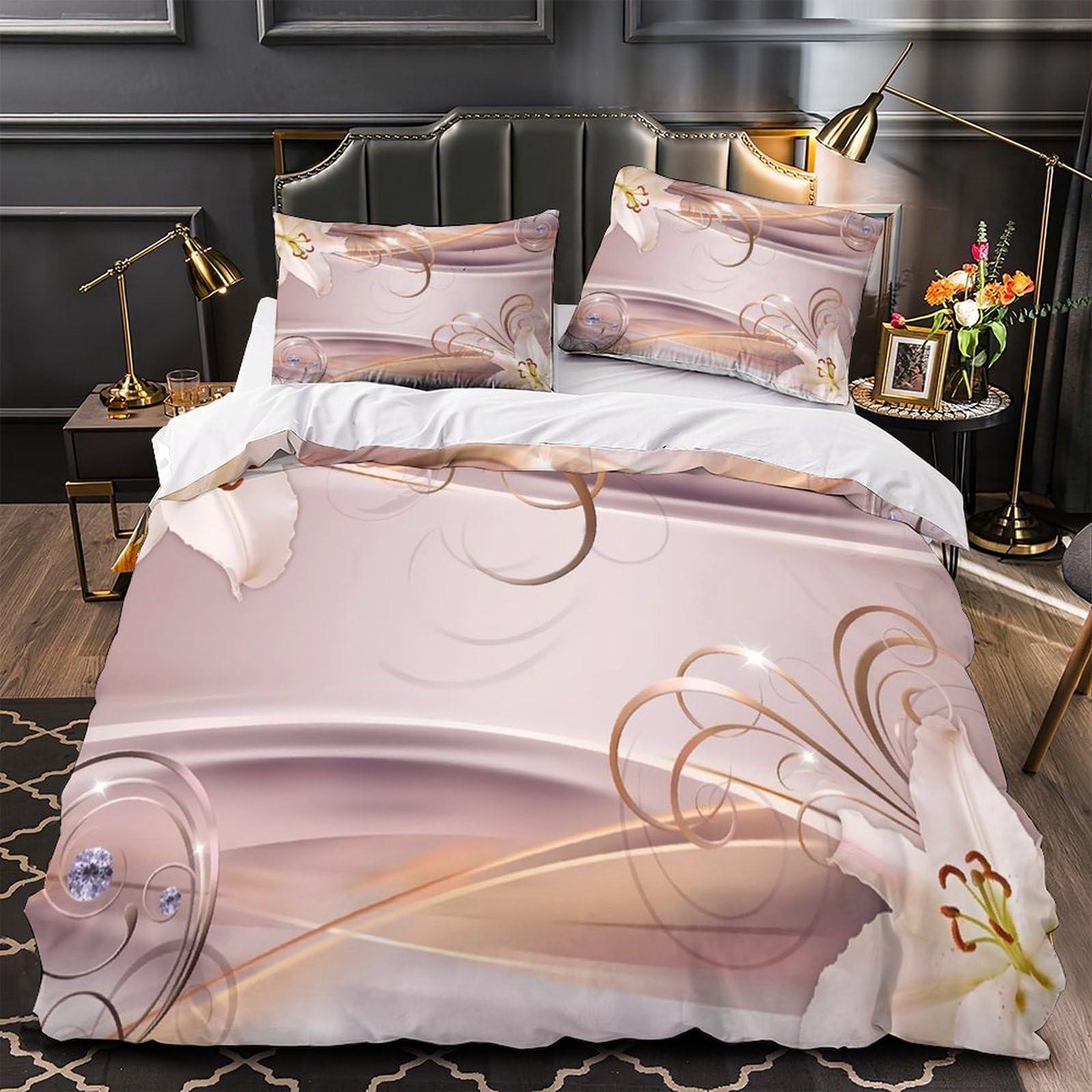 Fleurs asiatiques housse de couette effet 3D pour chambre enfant