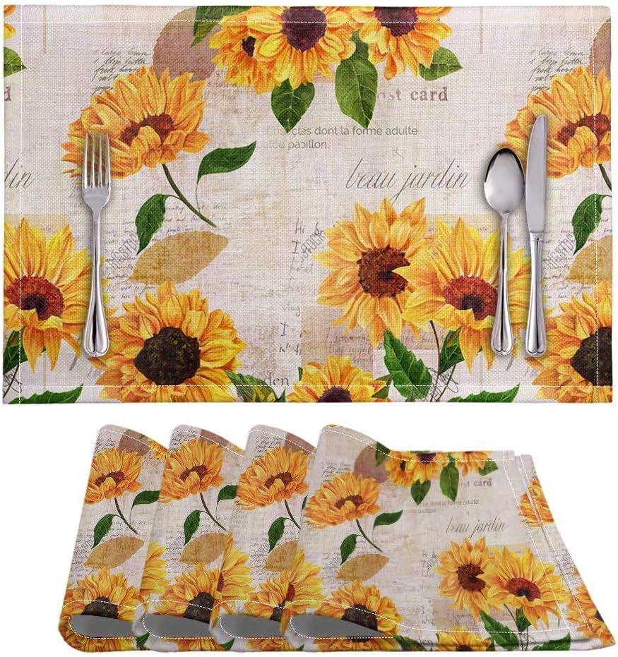 Watercolor Sunflowers Placemats Tables Mats Set of 4 for