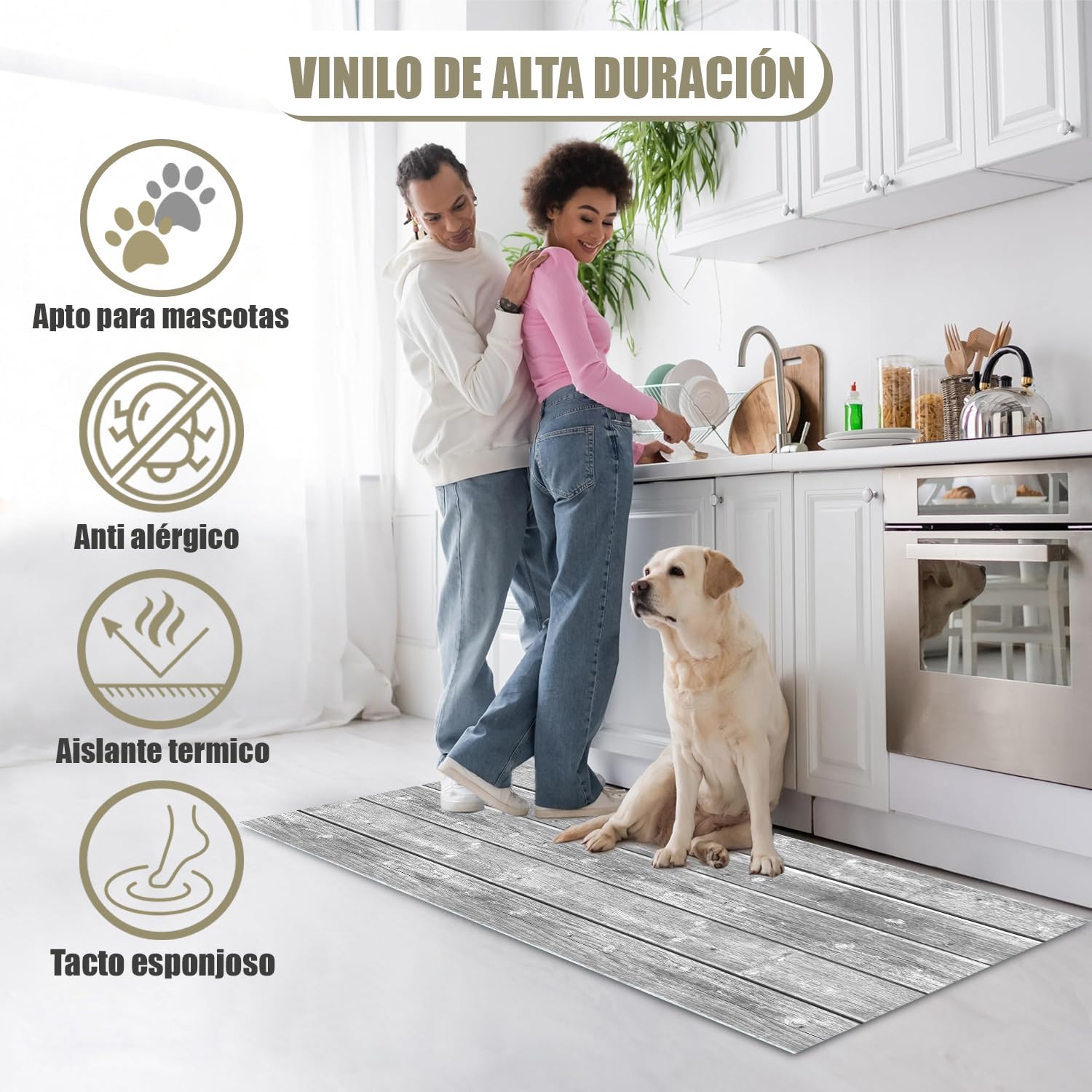 Alfombras Vinilicas Efecto Parquet Gris 180 x 60 - Alfombra Vinilica Cocina Resistente y Antitropiezos - Alfombra Cocina Lavable Antideslizante para Interior/Exterior - Alfombras de Vinilo Esponjosas