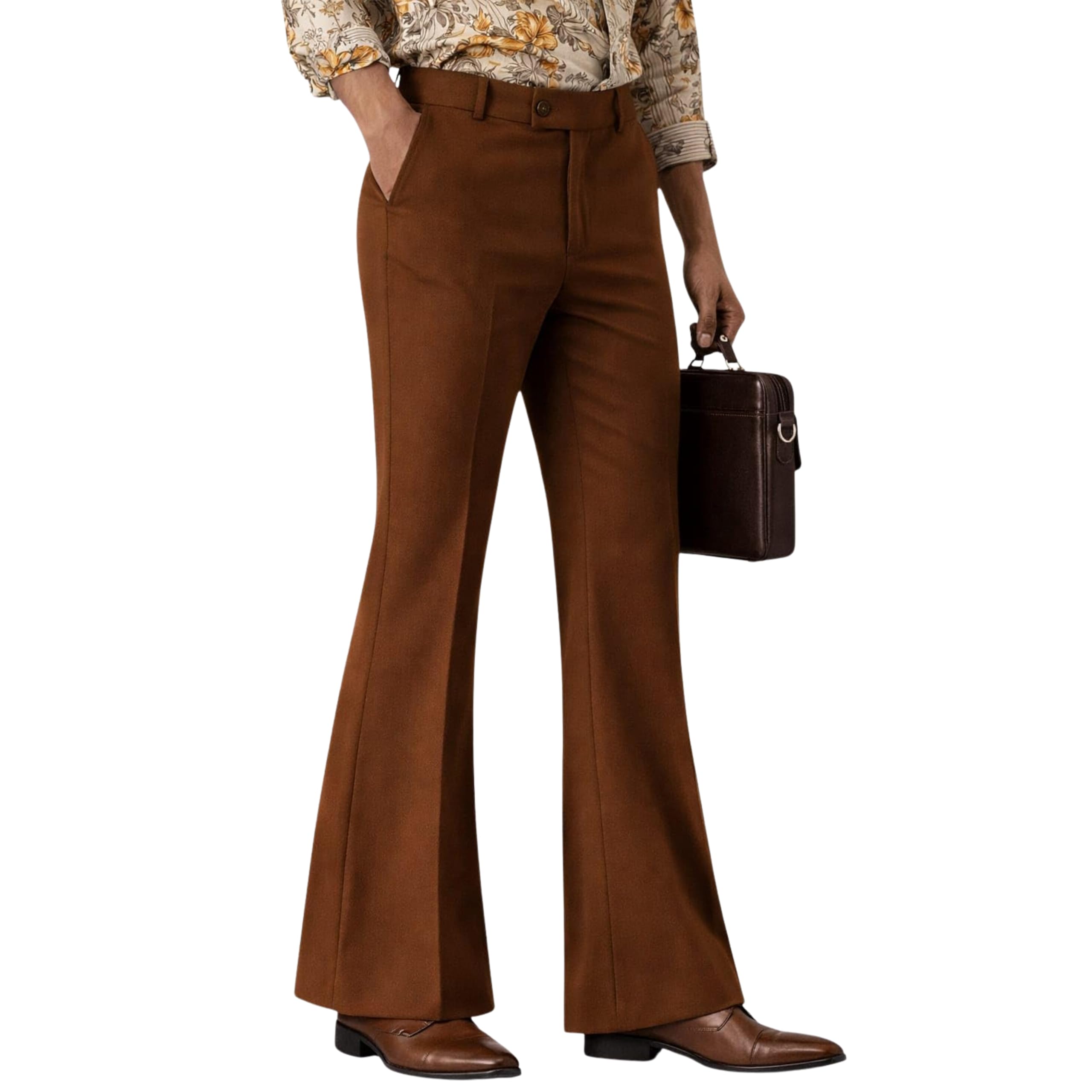 Men’s Office Wear Bell Bottom Trousers | Comfortable Fit Formal Pants | Suitable for Work, Meetings and Everyday Use (in, Numeric, 28, Regular, Brown)-picture-53