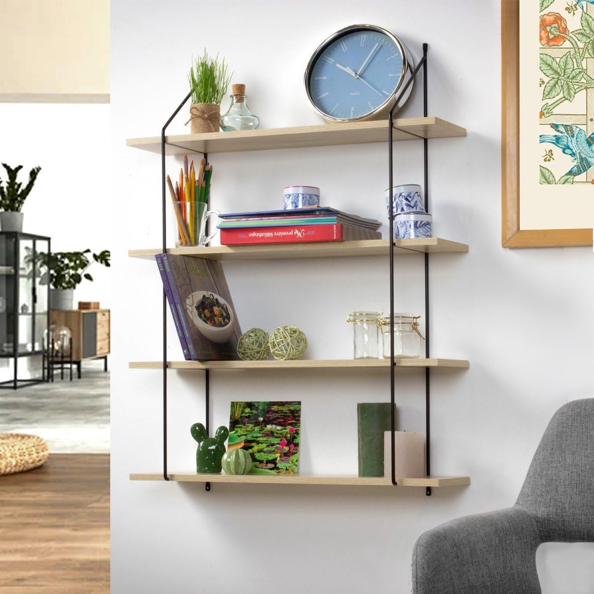 CASÂME - Étagère Murale 3 Niveaux décor Bois L60 cm