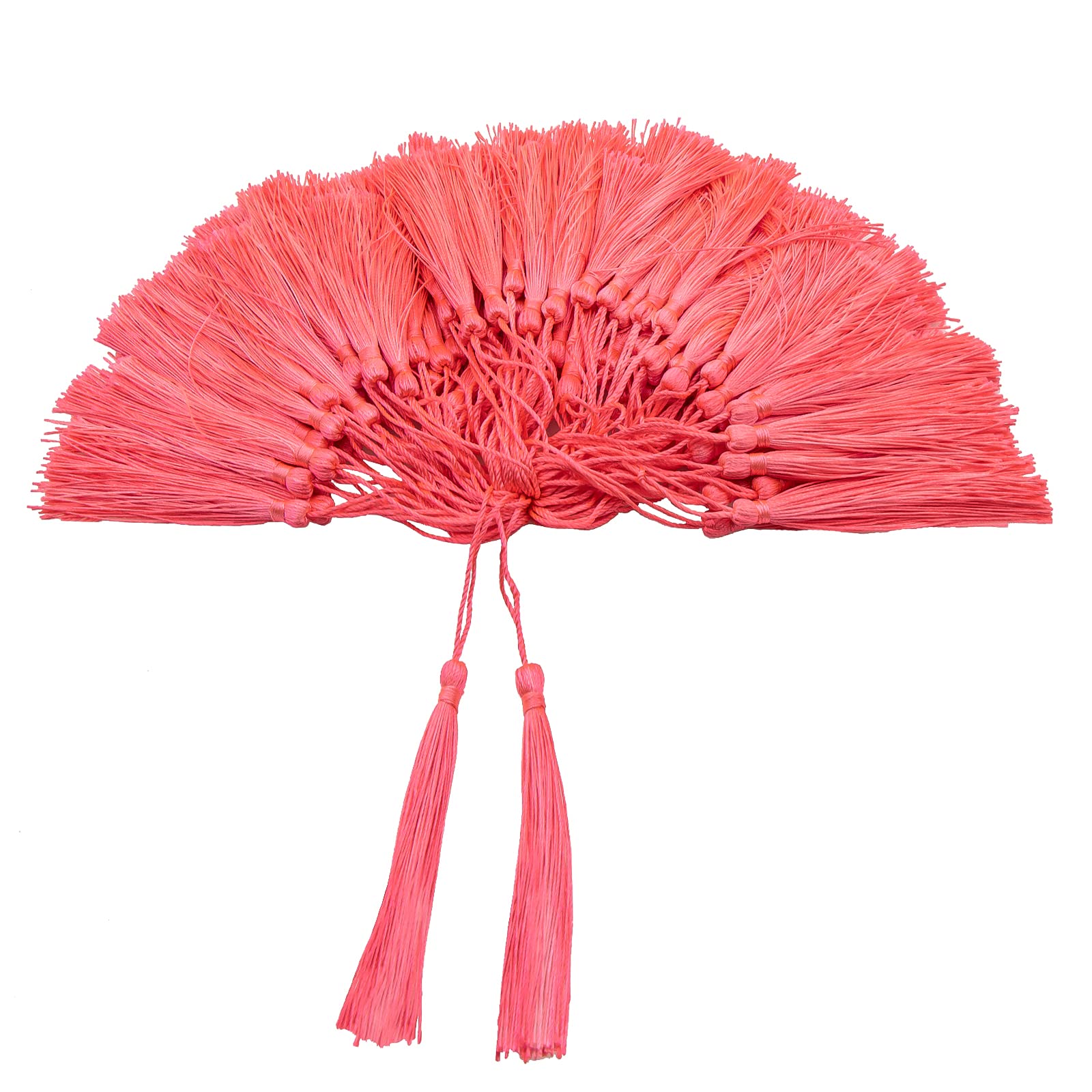 VAPKER 100 Pieces Bright Coral Color 13cm/5-Inch Silky Handmade Soft Tassels Floss Bookmark Tassels with 2-Inch Cord Loop for Jewelry Making, DIY Projects, Bookmarks