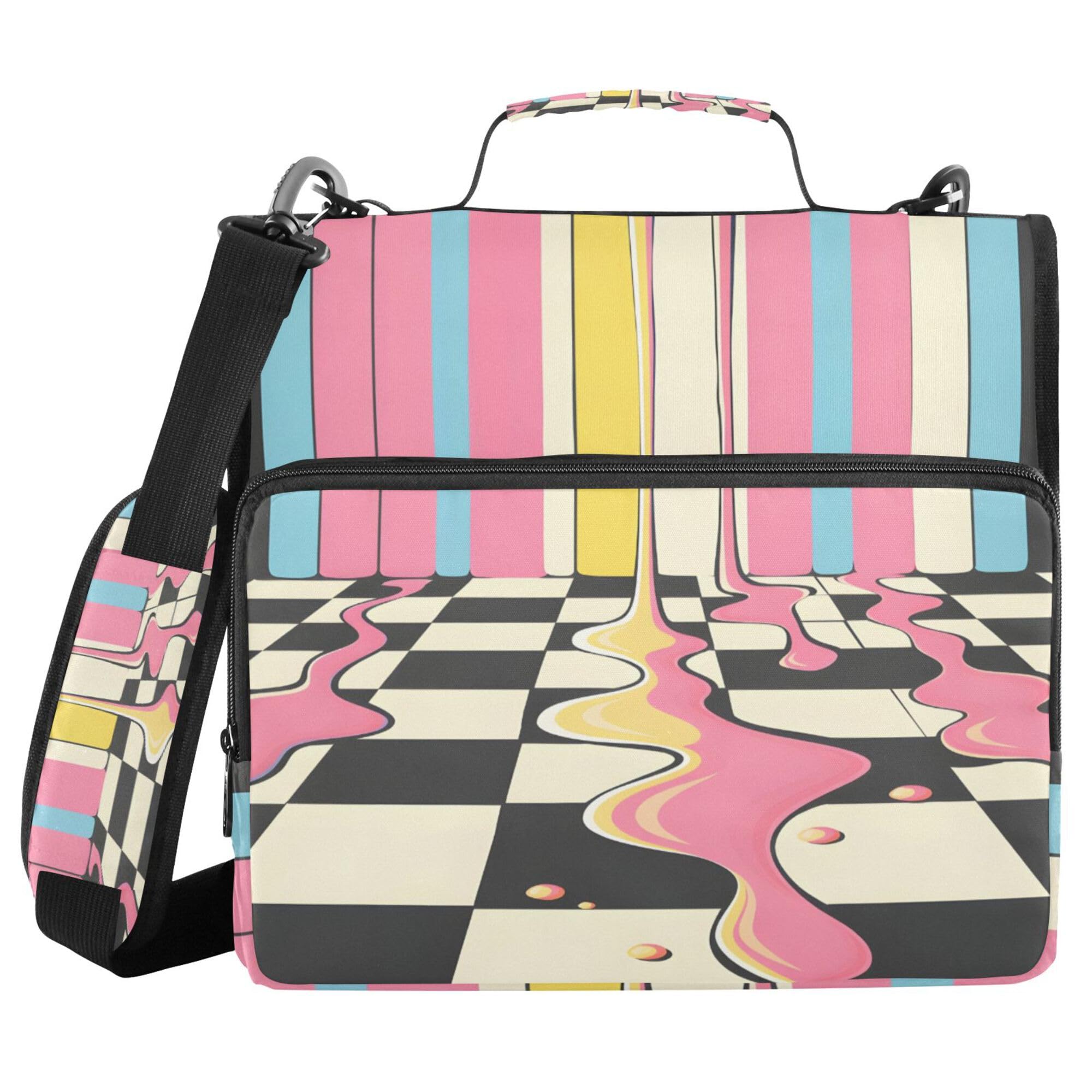 ALAZA Borsa per raccoglitori a 3 anelli, anelli a D da 3,8 cm, organizza facilmente carta da 2,5 cm, adatta per carta formato lettera, scacchiera arcobaleno, grande organizer con cerniera a 3 fori