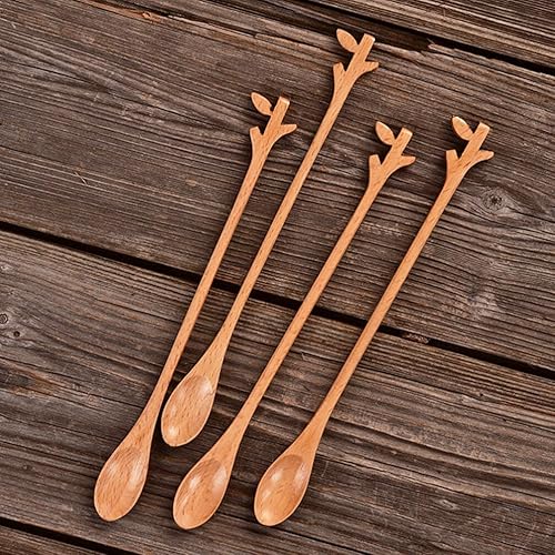 Miniatura 6 de UPKOCH Juego de 4 cucharas agitadoras de ramas de madera, cucharas de té helado para café, expreso, diseño delicado, fácil de esencial