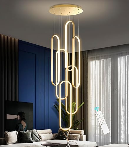 Miniatura 12 de Candelabros LED modernos para entrada de vestíbulo, techo alto, lámparas de escalera largas, regulables, montaje empotrado, alto recibidor,