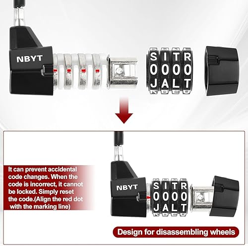 Miniatura 4 de Cerraduras de cable con letras, texto, combinación de palabras, cuerda de cable de acero con código reiniciable para bicicletas, taquillas,